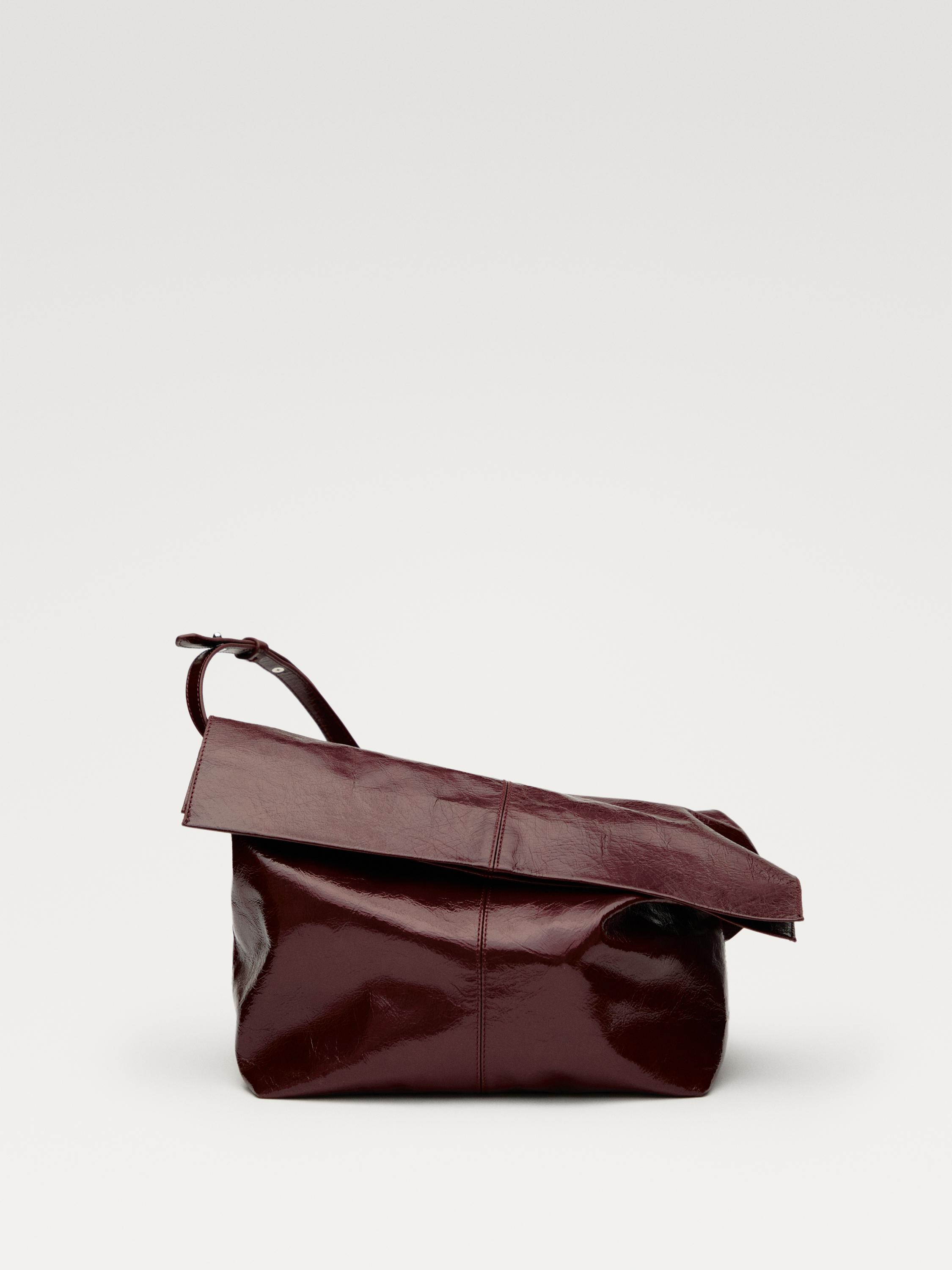 Crackled nappa leather flap bag — BROWN MARL