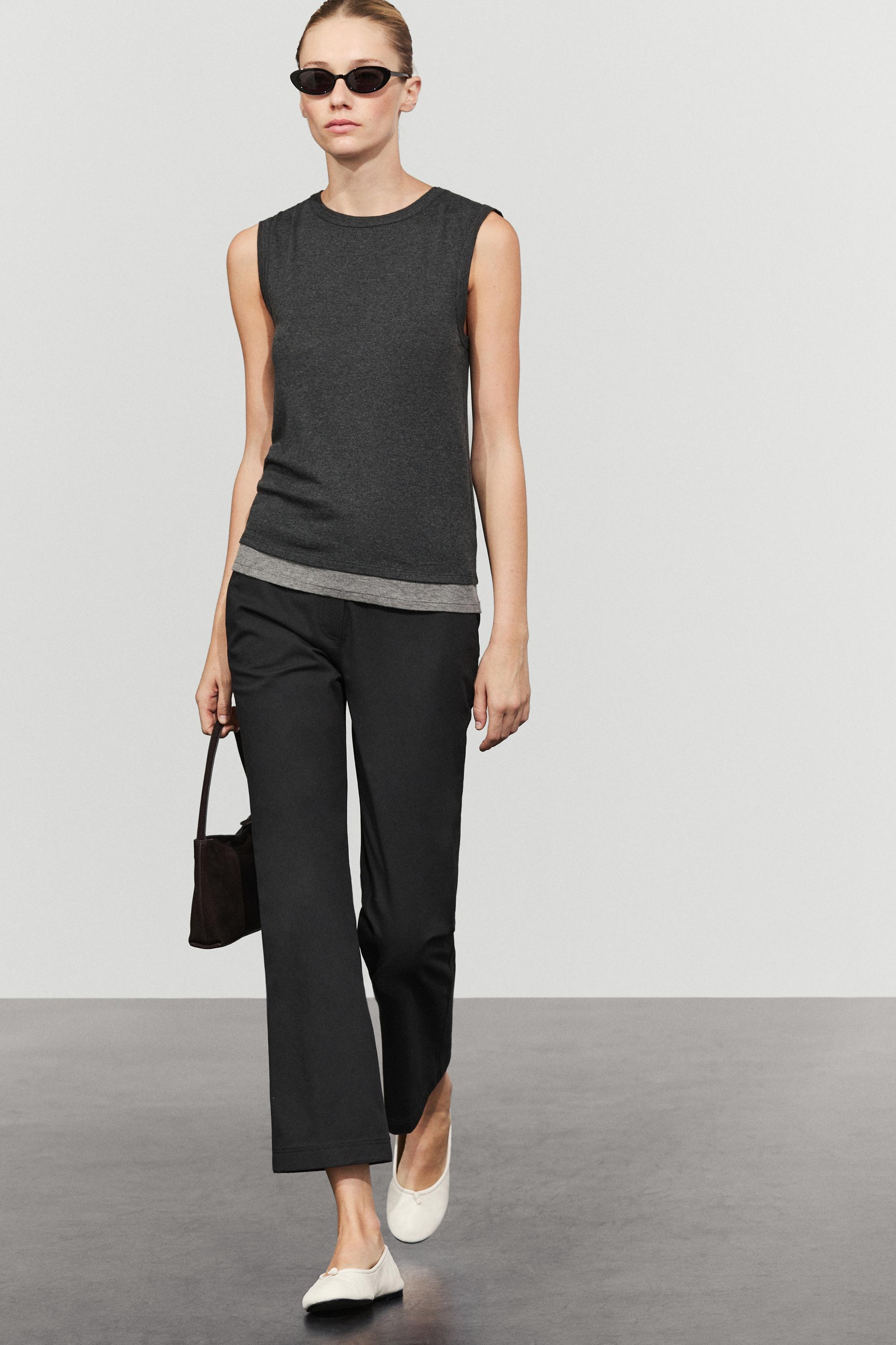 Cotton blend kick flare pants — BLACK