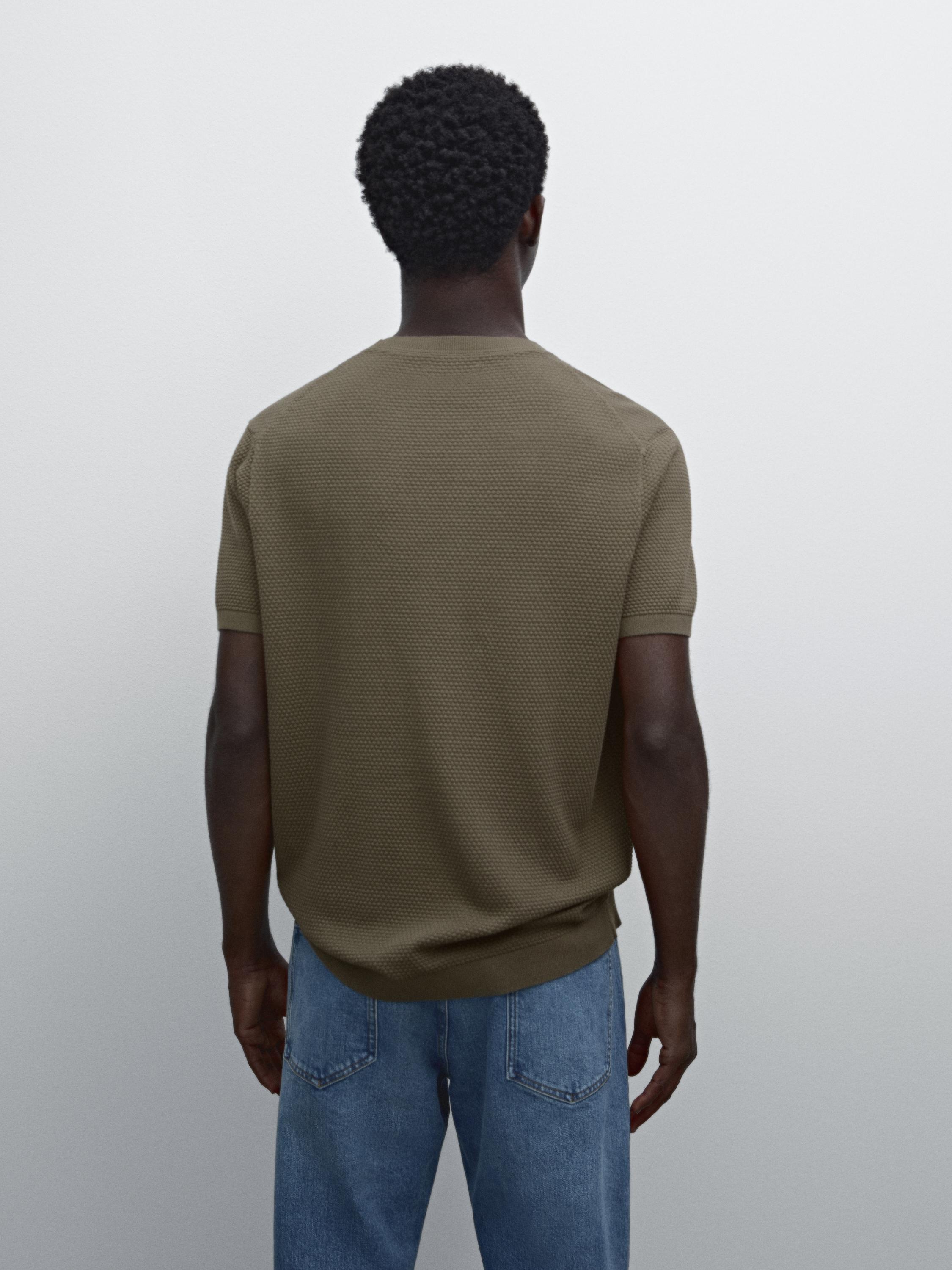 ◆Massimo Dutti◆ 100% cotton t-shirt 100% cotton textured knit T-shirt · Khaki, Navy Blue, Black