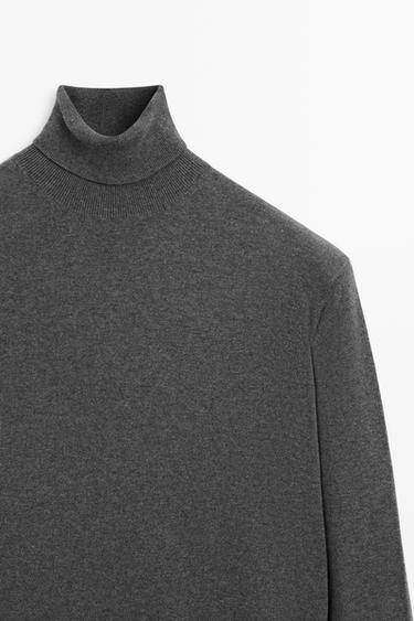 Cotton blend high neck knit sweater — CHARCOAL 4