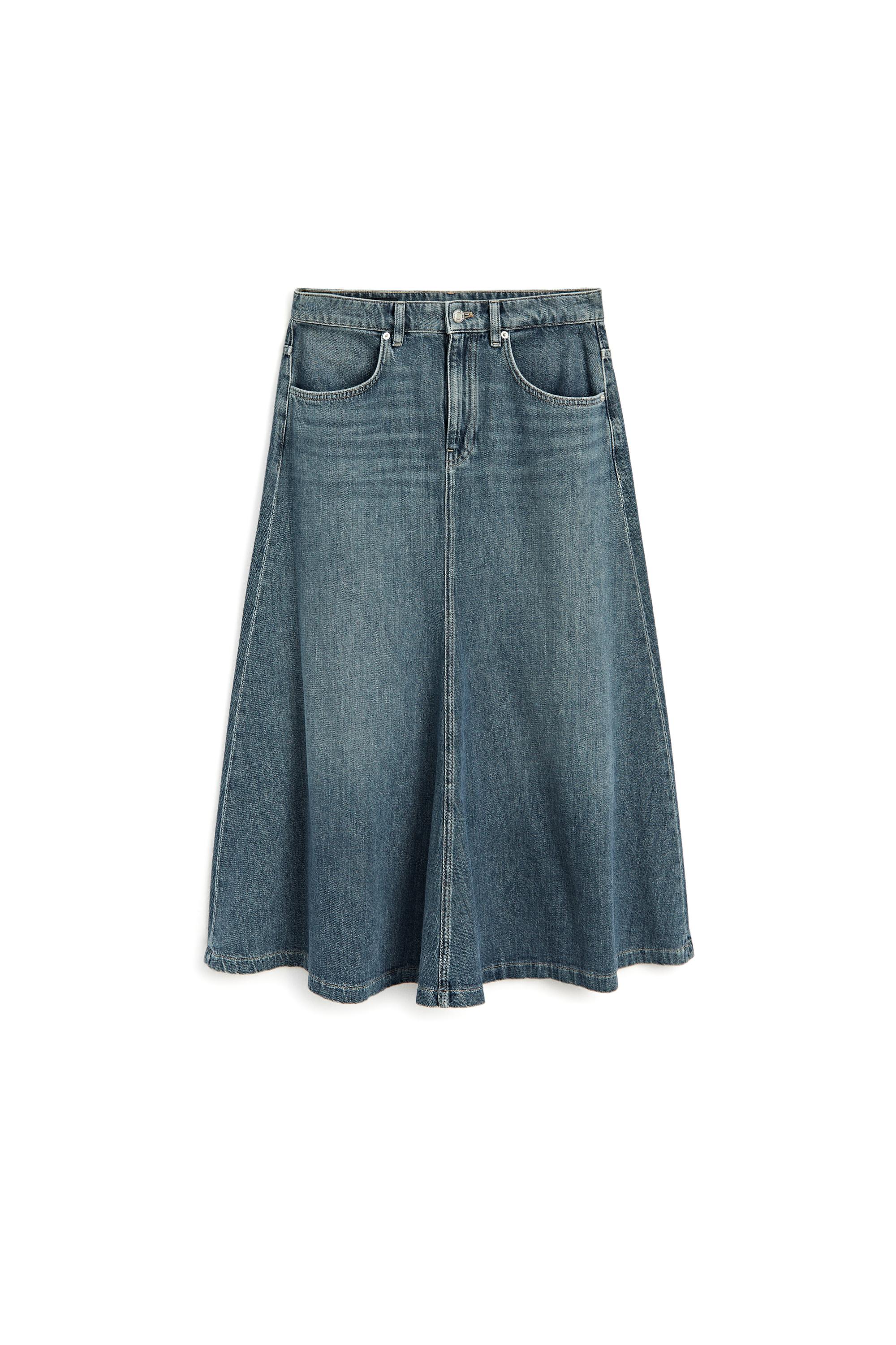 Flare fit denim midi skirt — MEDIUM BLUE