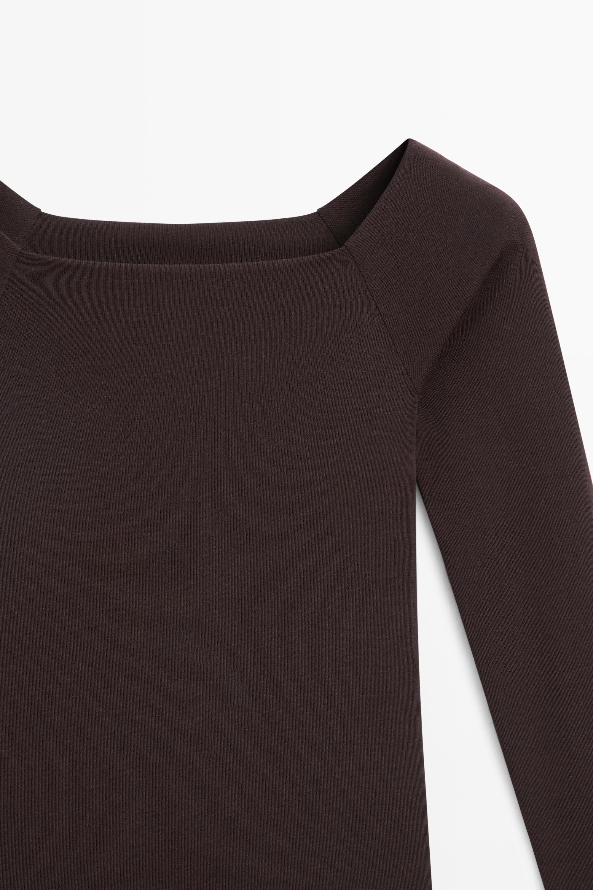 Stretch long sleeve top — BROWN