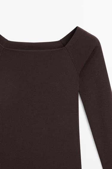 Stretch long sleeve top — BROWN 9
