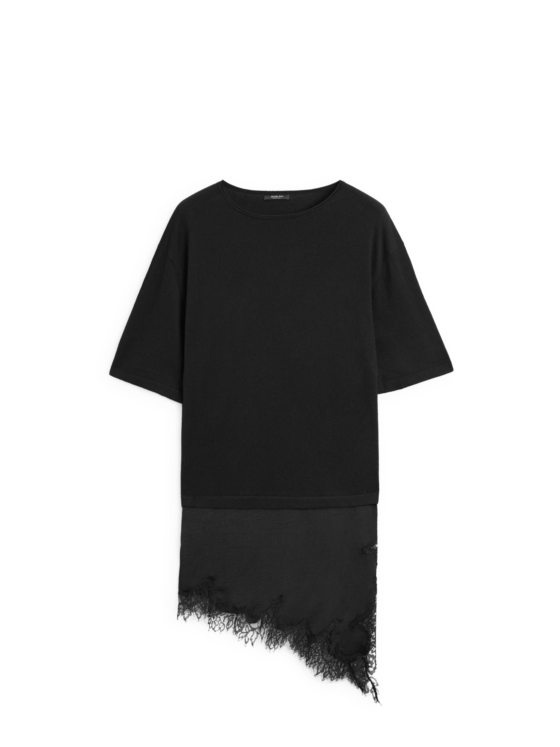 Sweater with contrast lace detail — BLACK