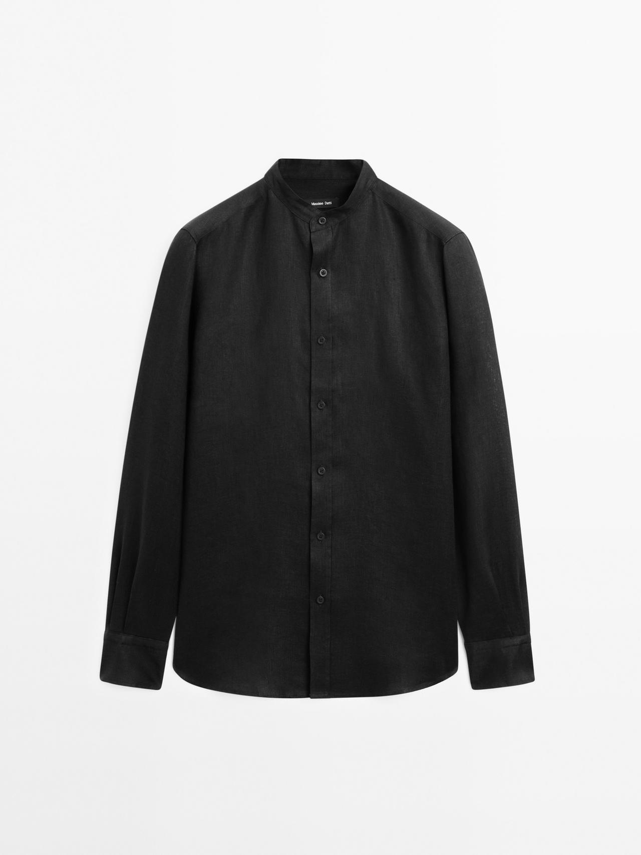 Massimo Dutti - Herre - Regular Fit Skjorte Med Ståkrave - Sort - Xl