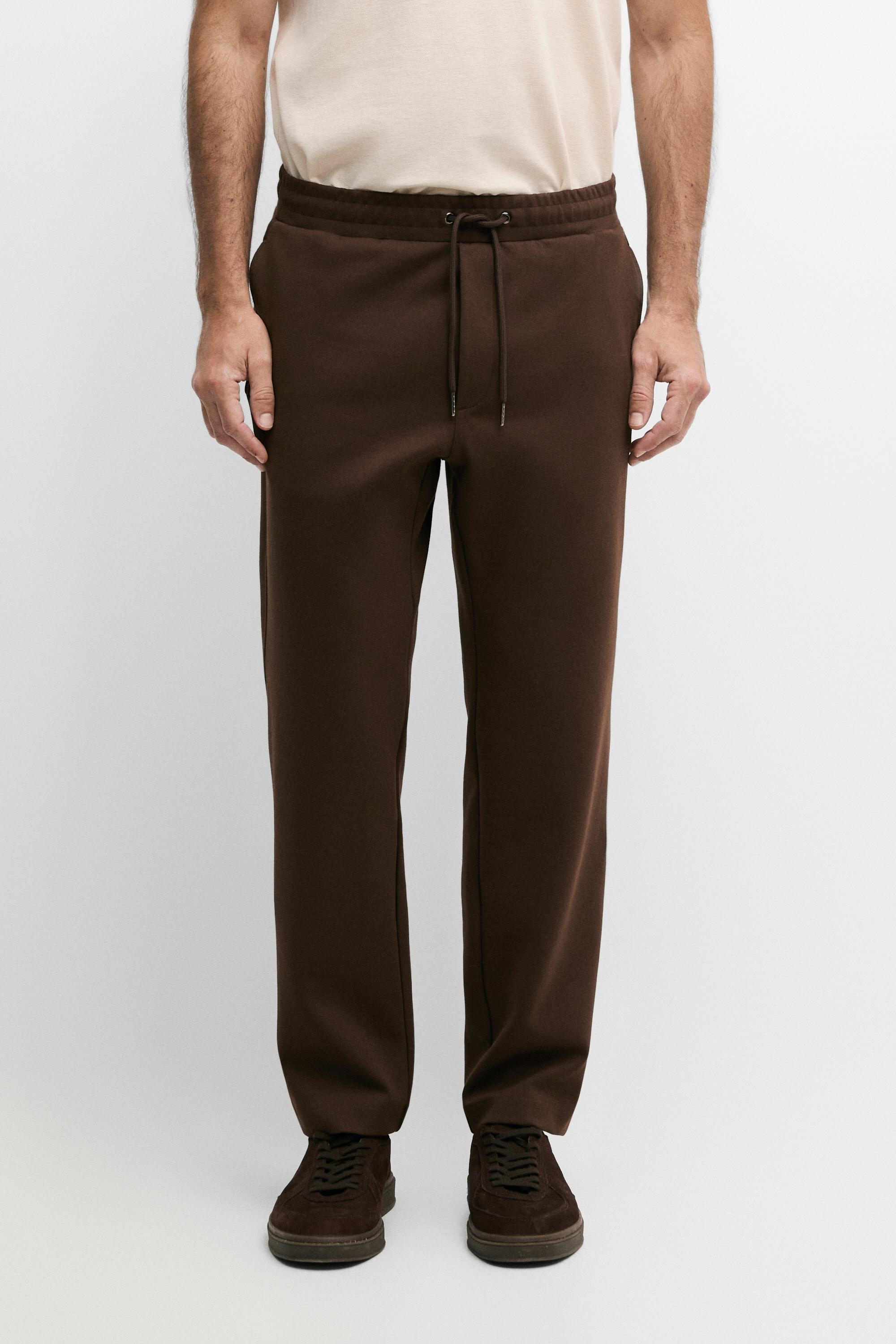 Total look cotton blend jogger fit trousers — BROWN