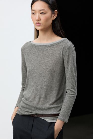 Double boat neck T-shirt — GREY MARL 8
