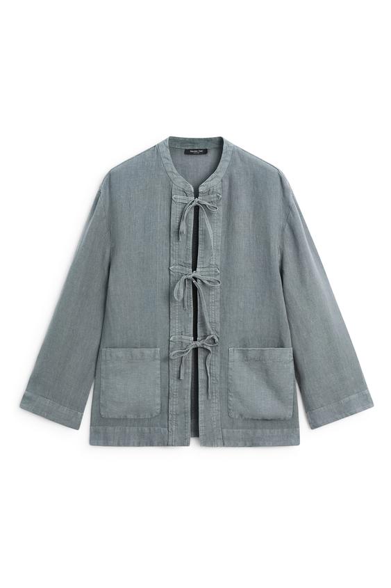 %100 keten fiyonk detaylı kimono