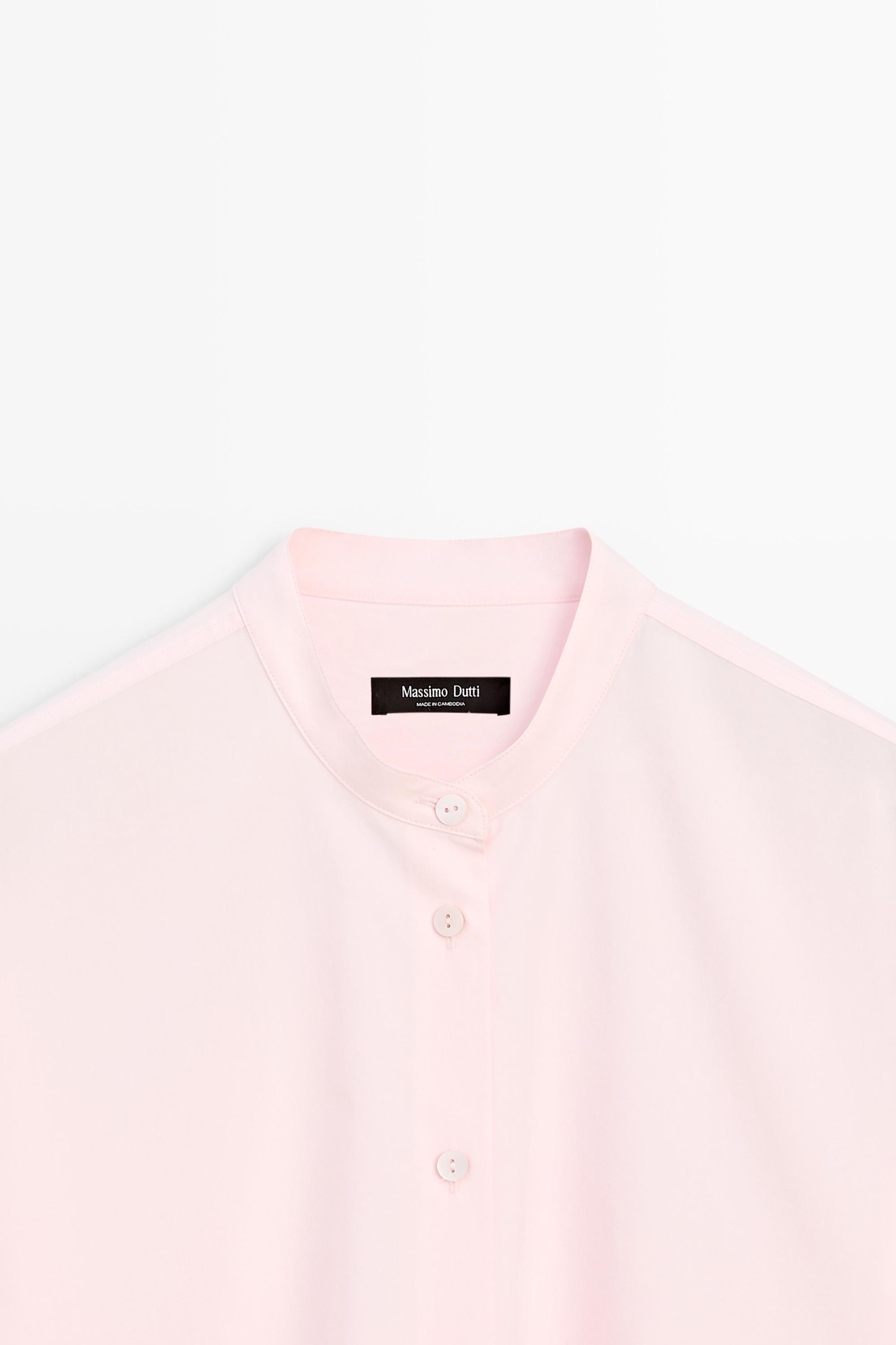 Cotton-blend stand collar shirt — CLAY