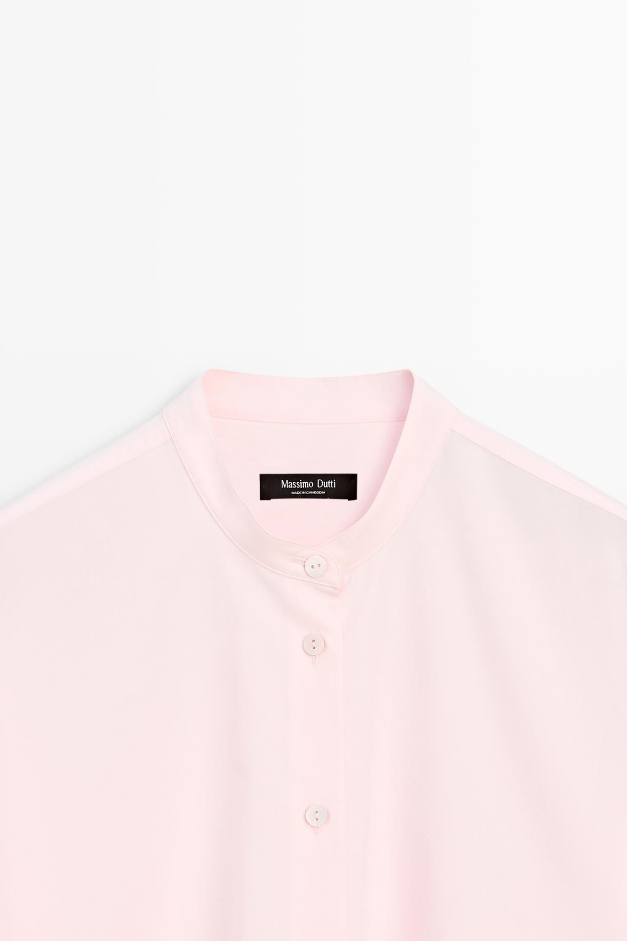 Cotton-blend stand collar shirt — CLAY
