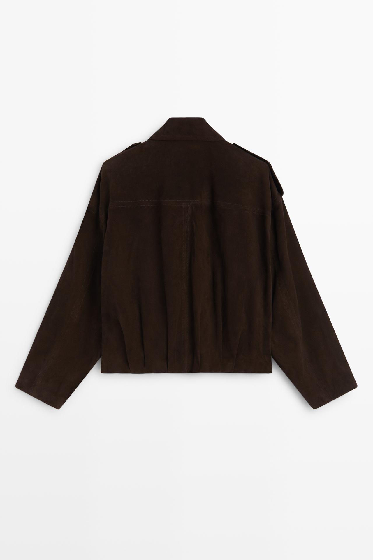 Suede bomber jacket with pleat detail — BROWN