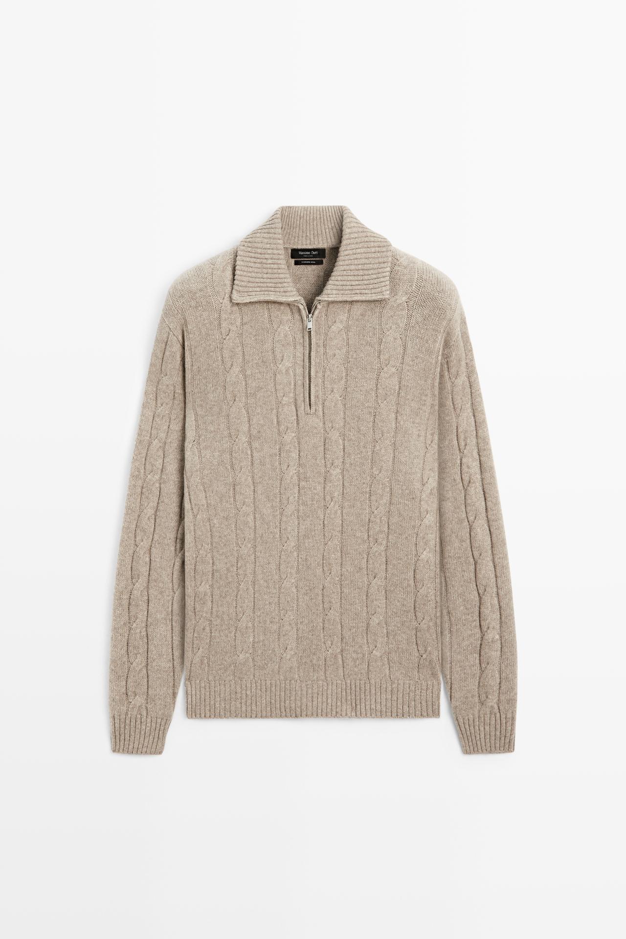 Cable knit mock neck sweater — STONE