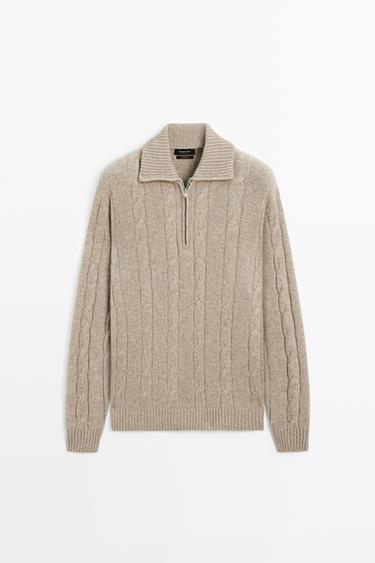 Cable knit mock neck sweater — STONE 2