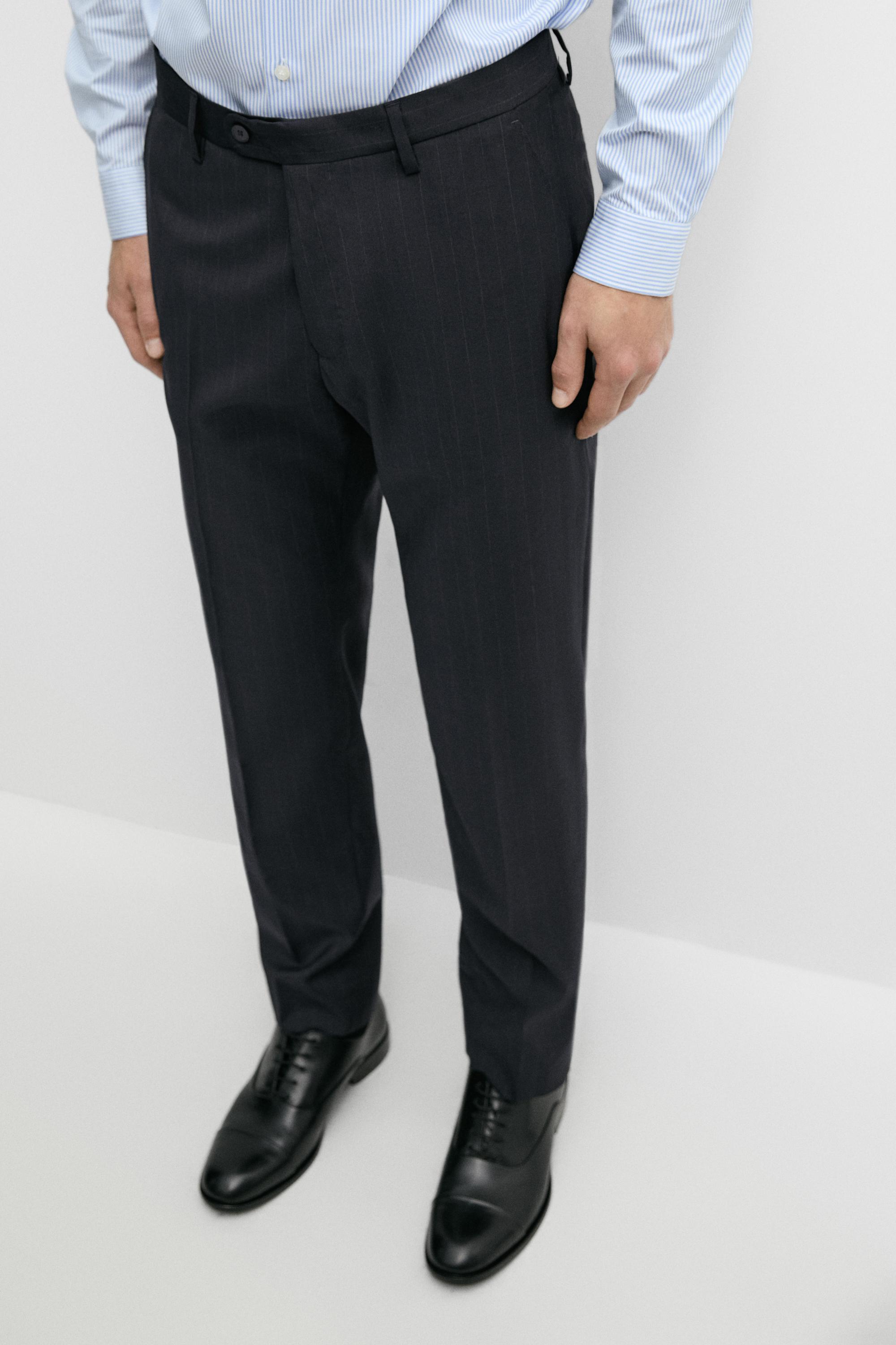 Striped 100% cool wool suit pants — NAVY BLUE