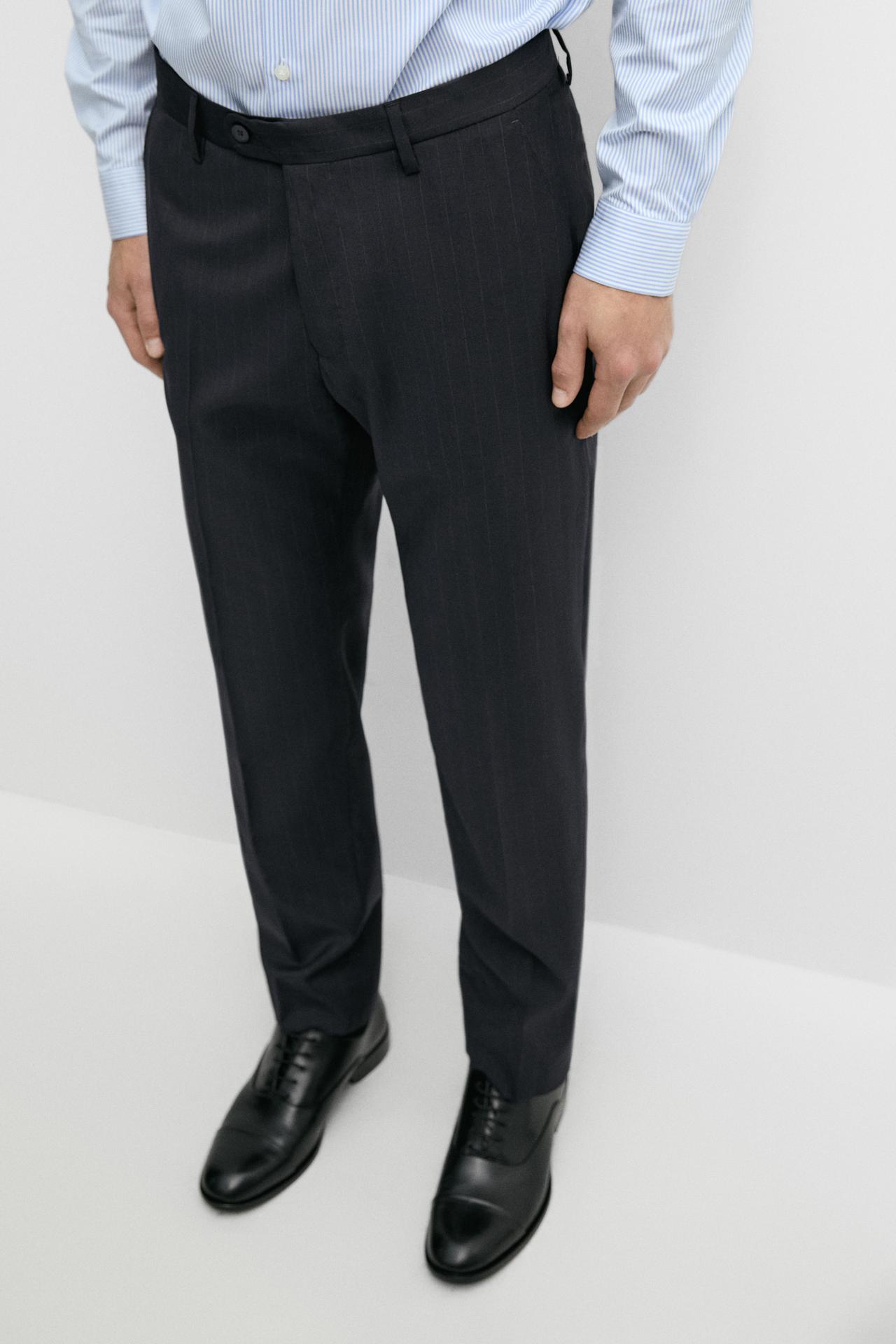 Striped 100% cool wool suit pants — NAVY BLUE