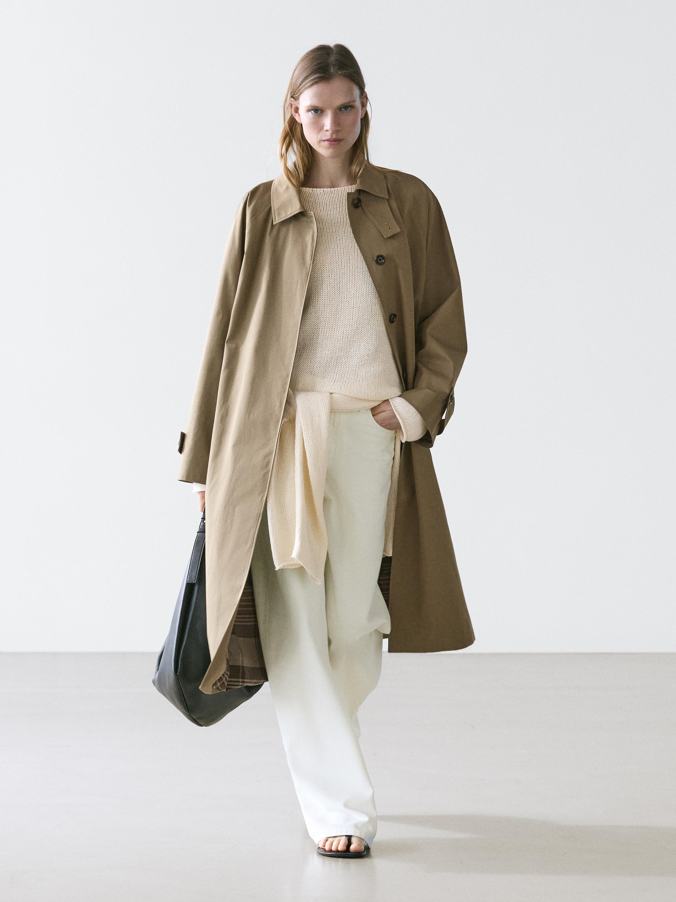 Gabardina trench oversize com forro xadrez