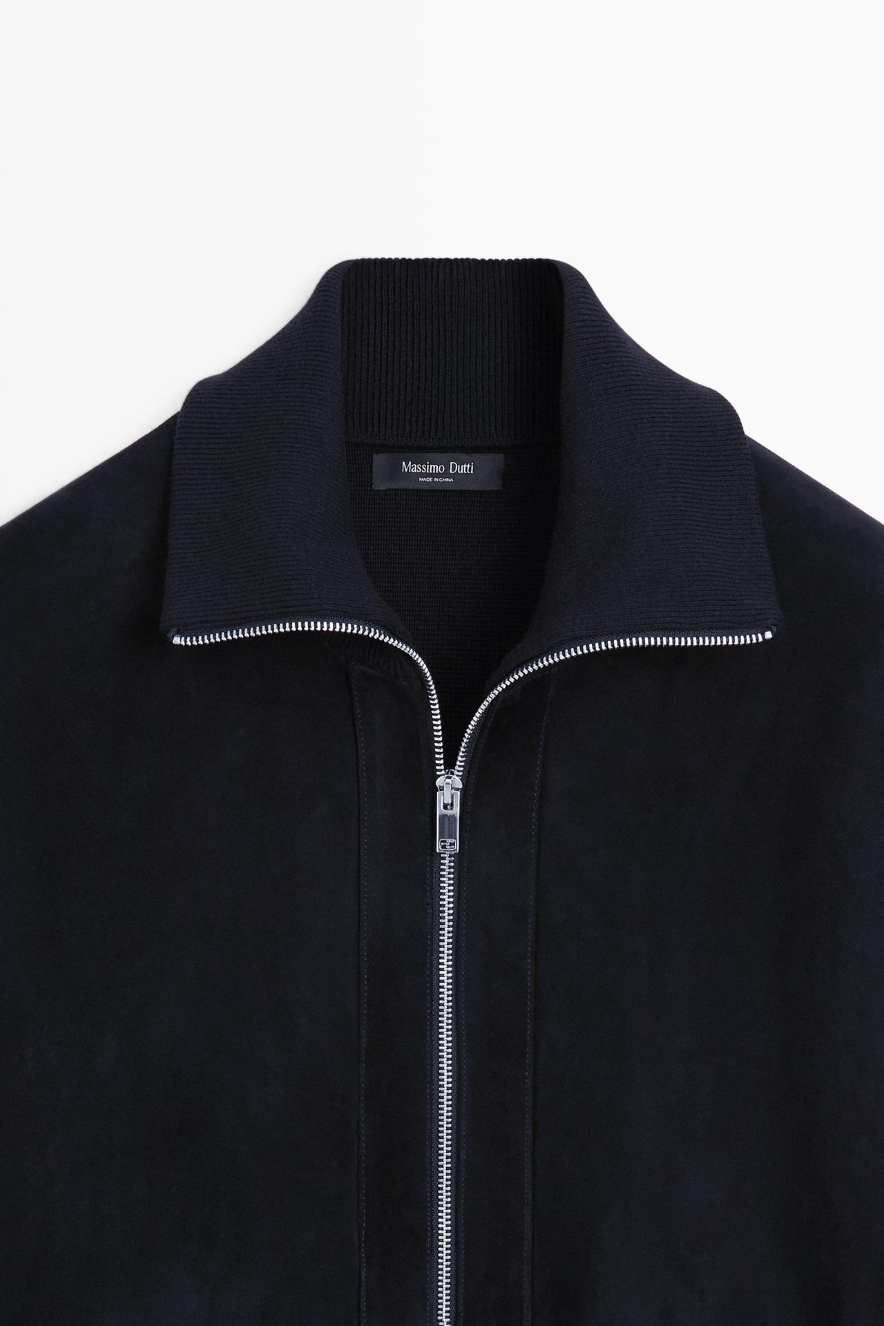 Mixed fabric Suede jacket — NAVY BLUE