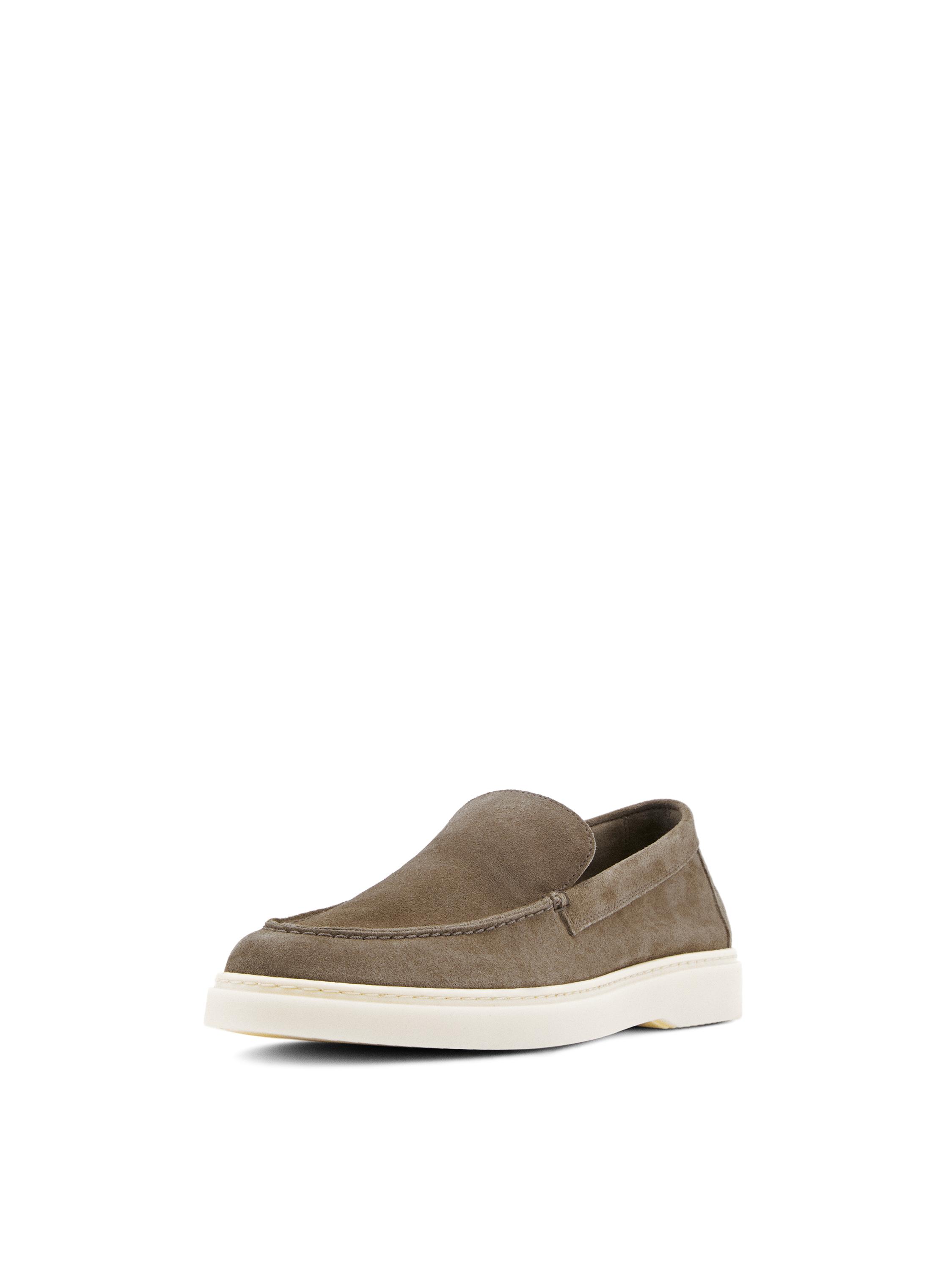 Split leather loafers with moc toe — MINK