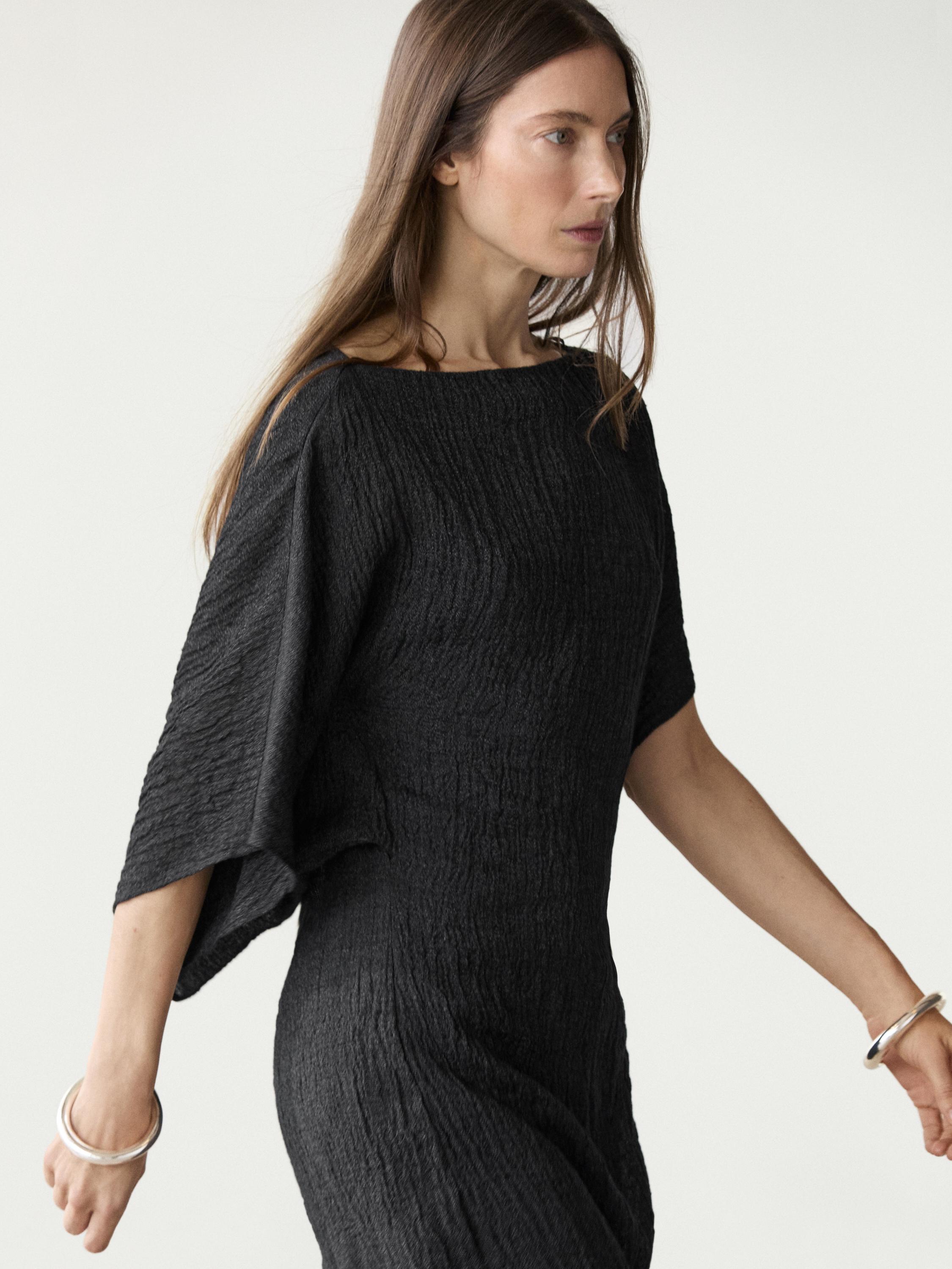 massimo dutti black linen dress Long flowing linen blend dress  Black  Dress