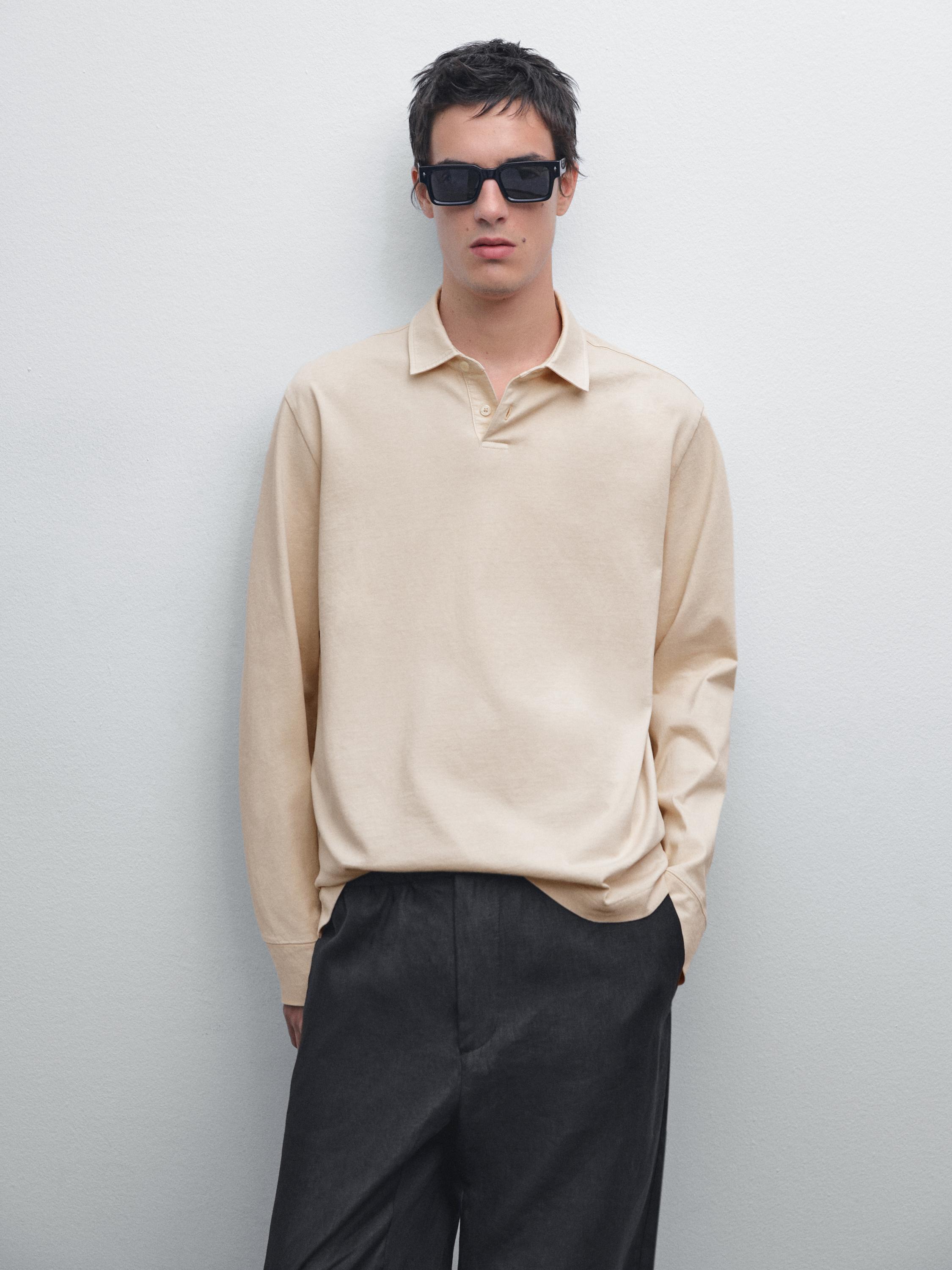 قميص بولو قطن 100% بمظهر معتق