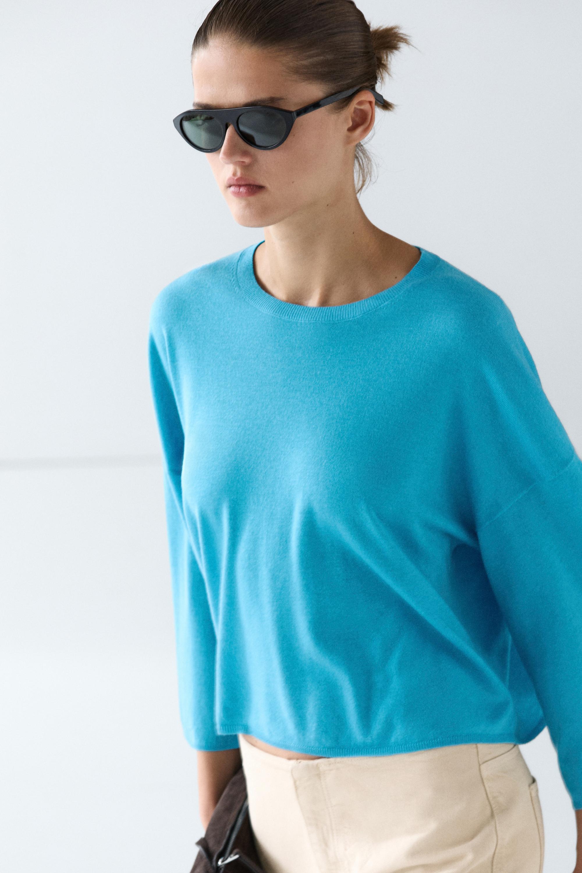 Round neck knit sweater — TURQUOISE