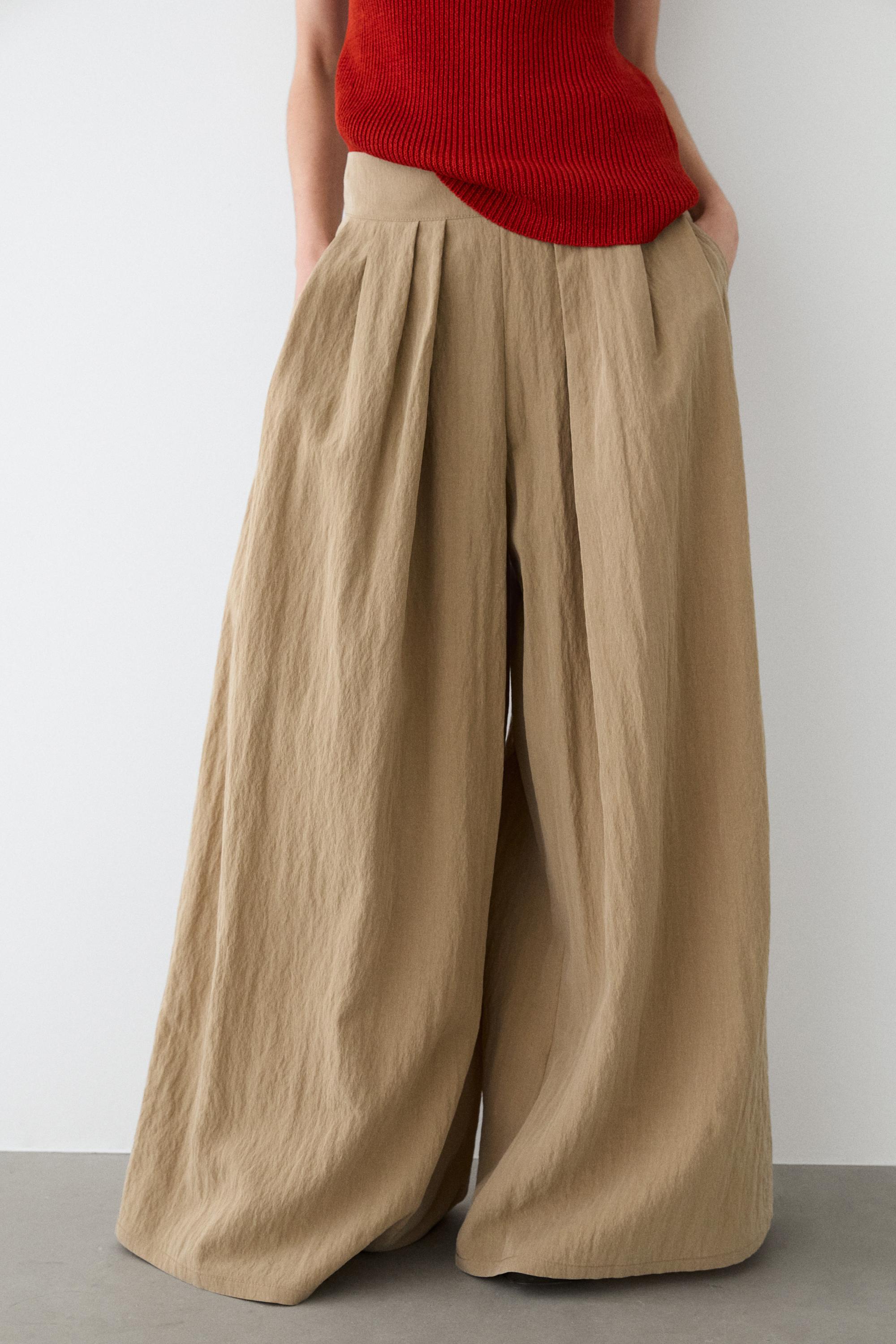 Palazzo trousers with box pleats — CAMEL