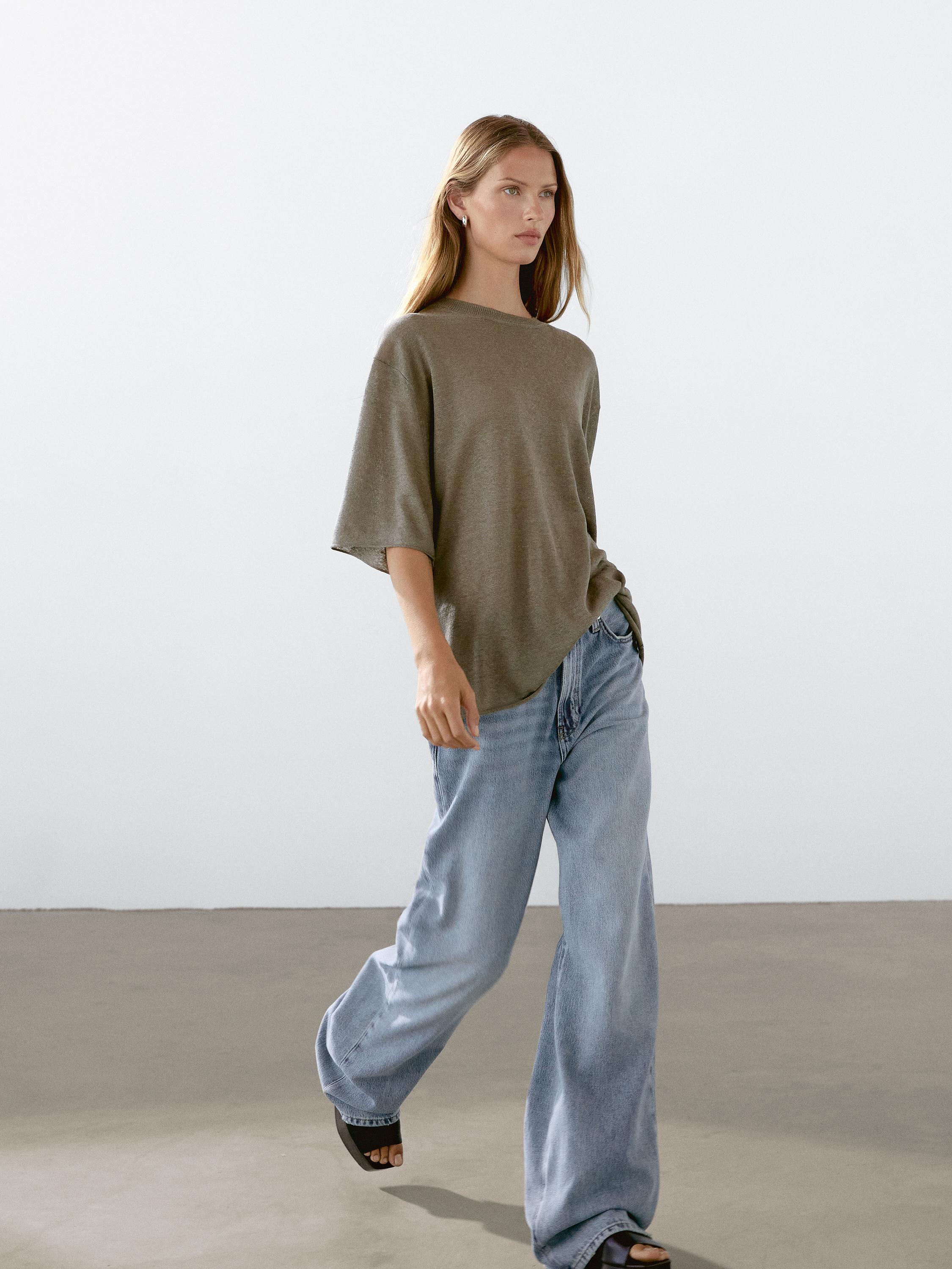 Linnen oversized trui met korte mouw