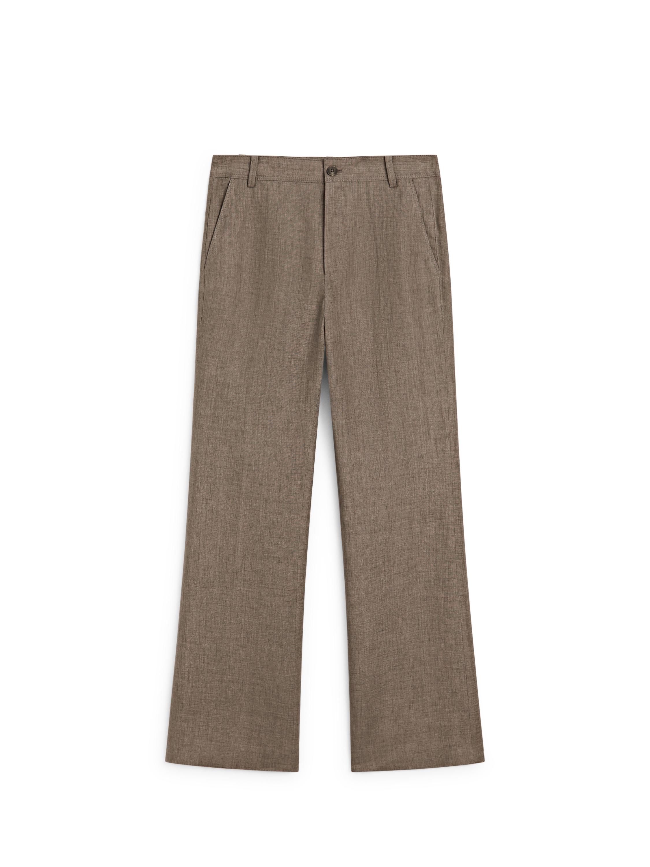 Kick flare cropped linen trousers — MOLE BROWN