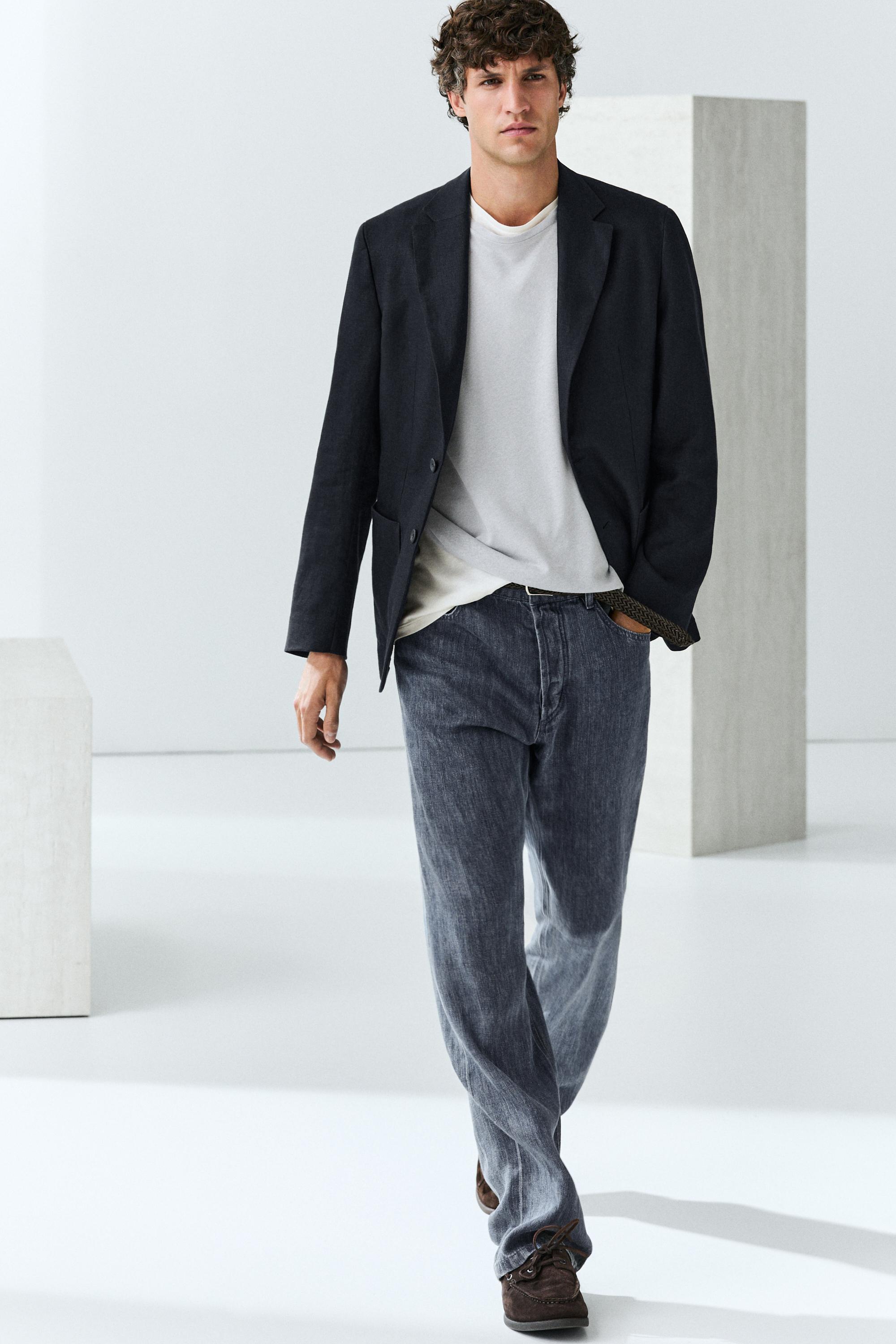 100% linen suit blazer — NAVY BLUE