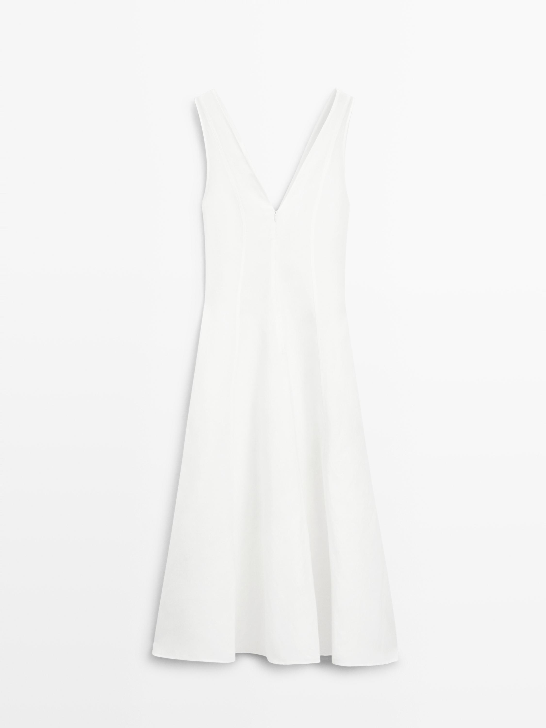 Flowing linen blend midi dress — WHITE