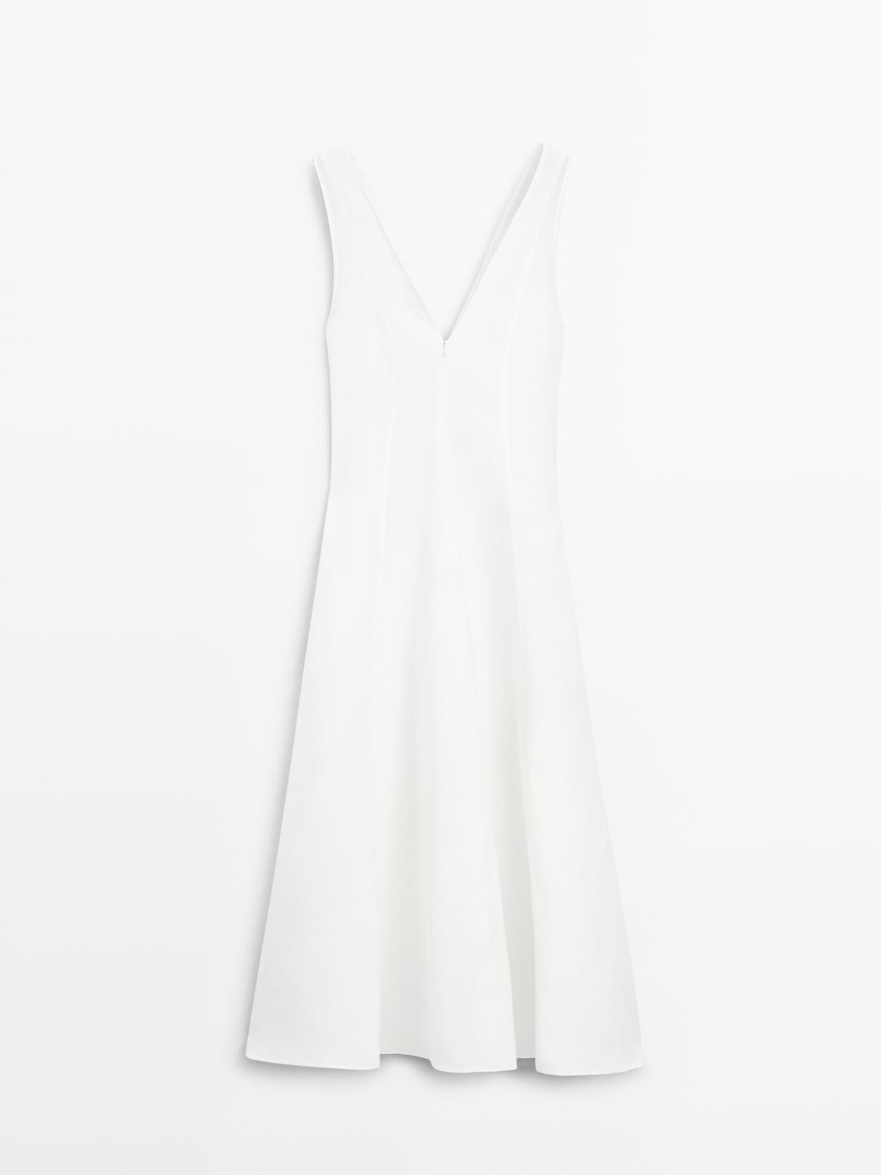 Flowing linen blend midi dress — WHITE