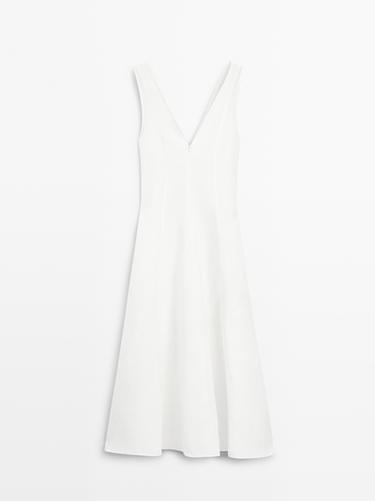 Flowing linen blend midi dress — WHITE 6