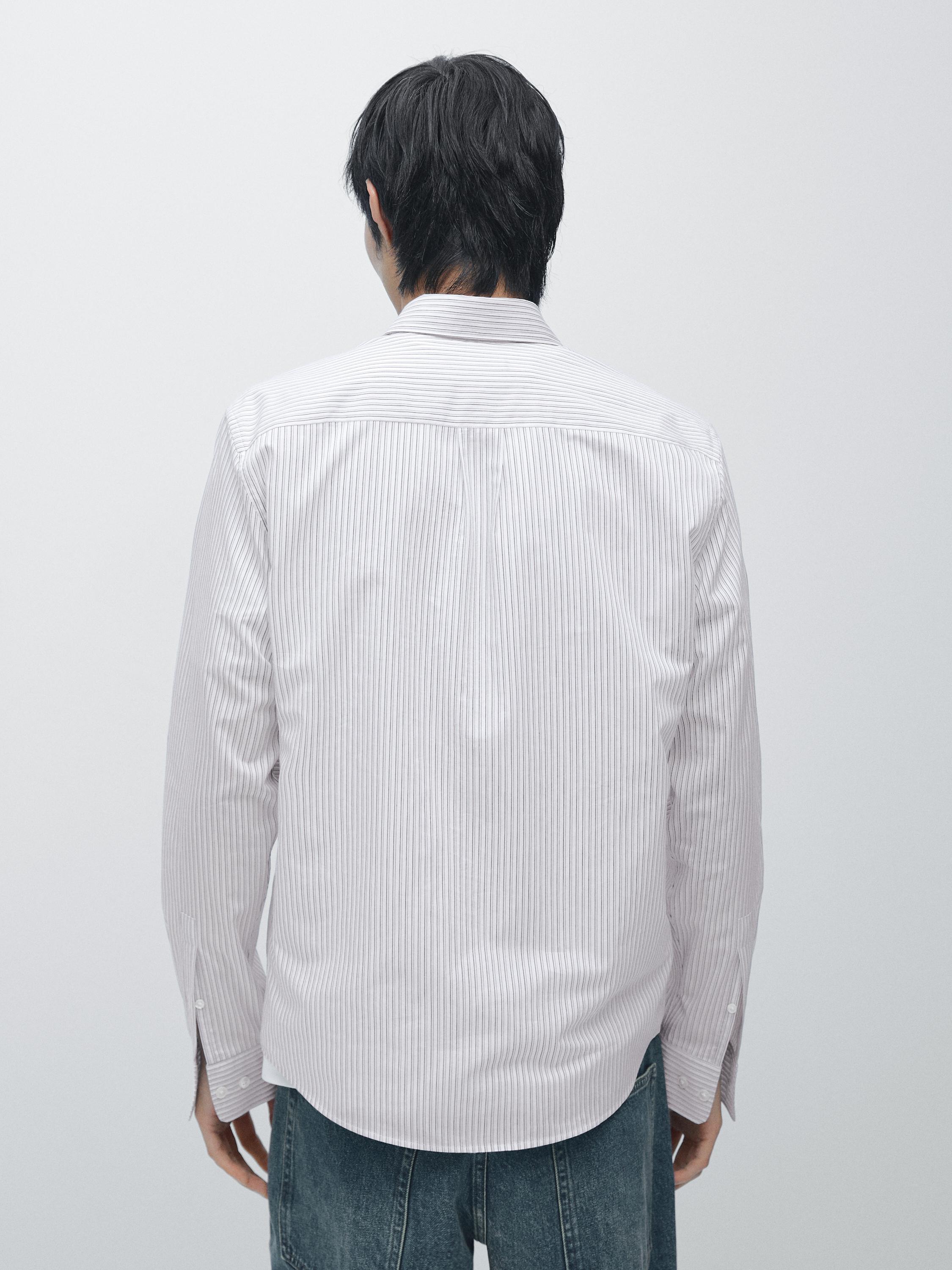 Cotton blend regular fit striped shirt — BLUE