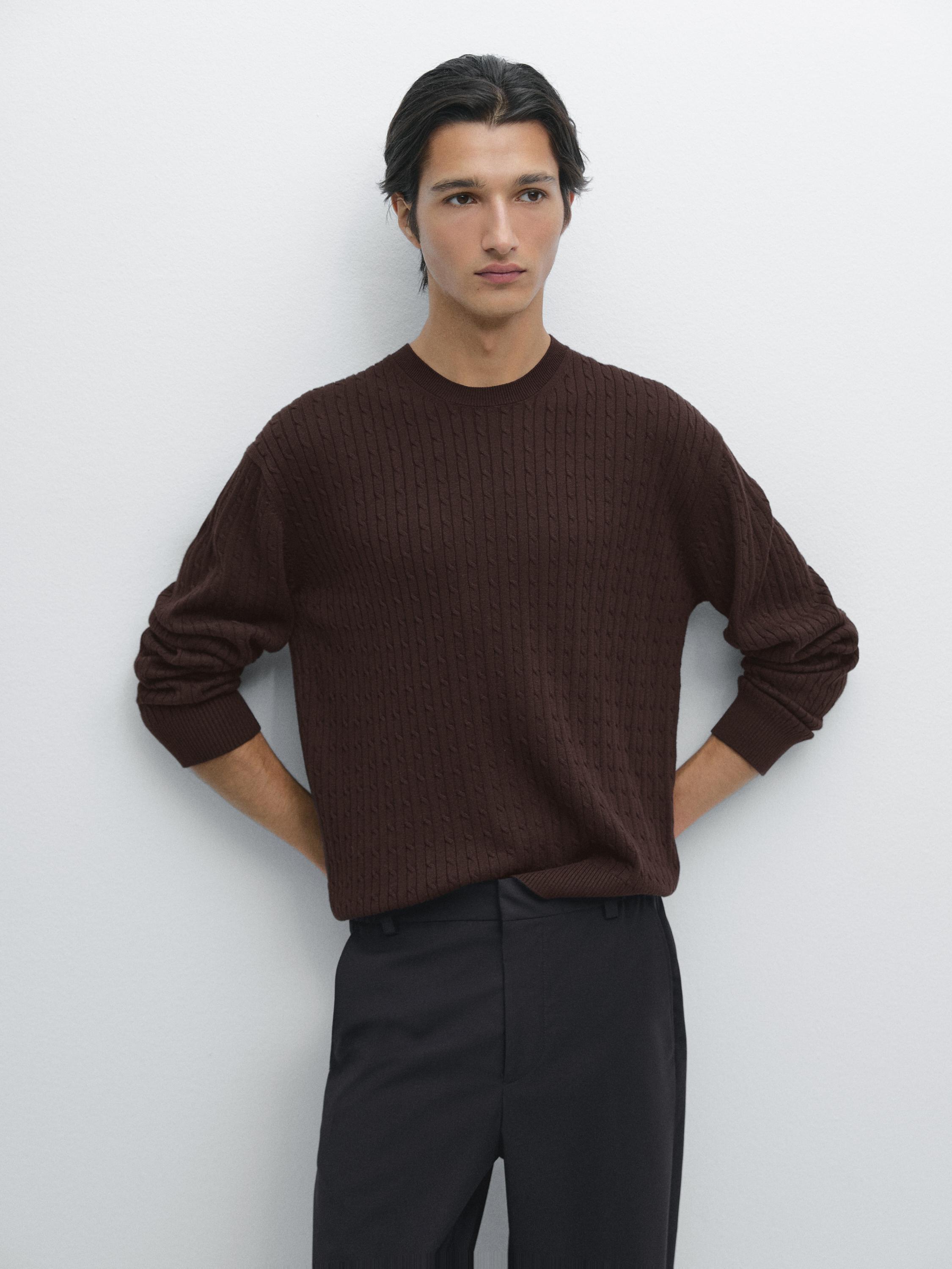 Cotton blend cable-knit sweater
