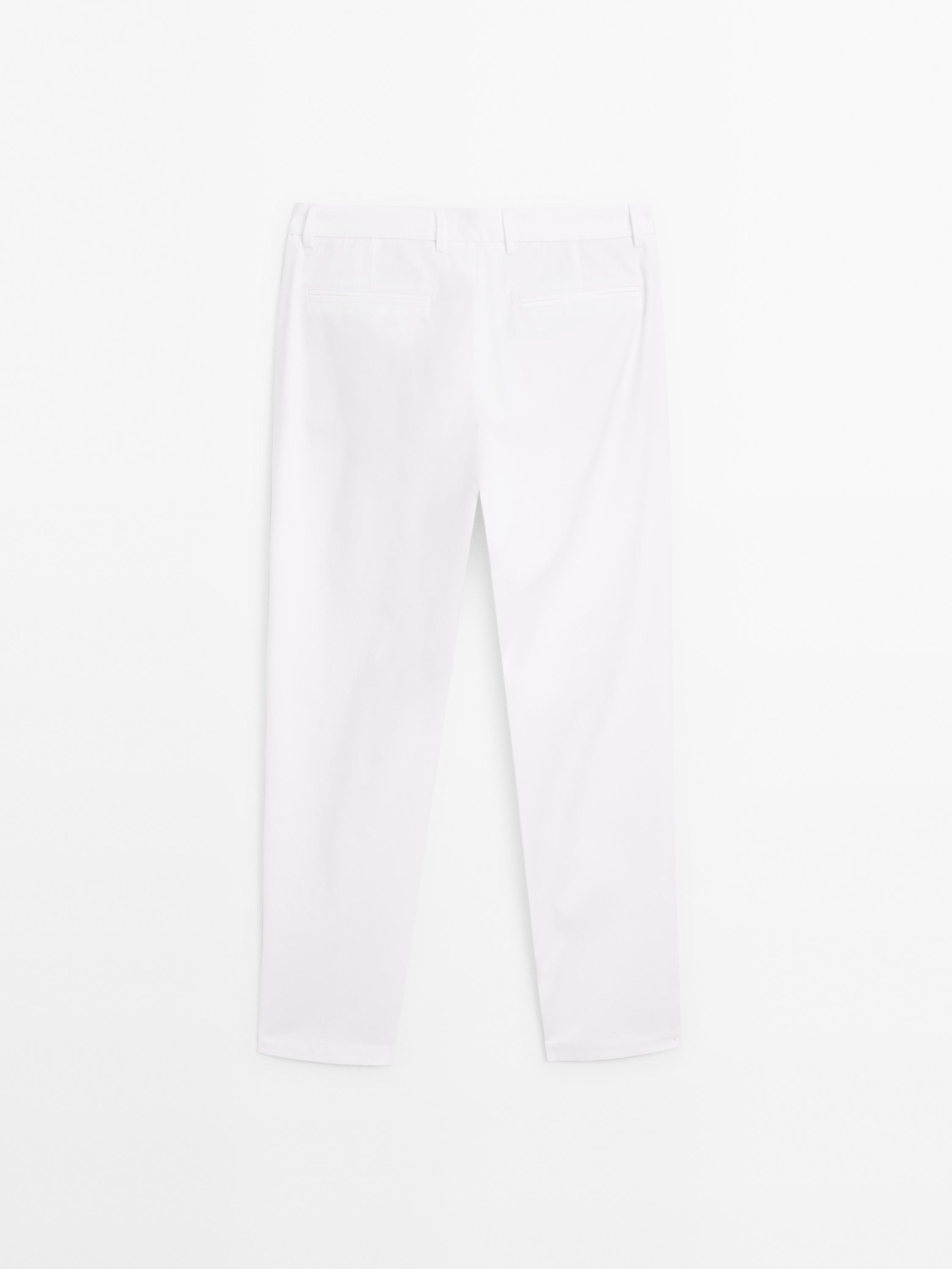 Cotton blend slim fit trousers
