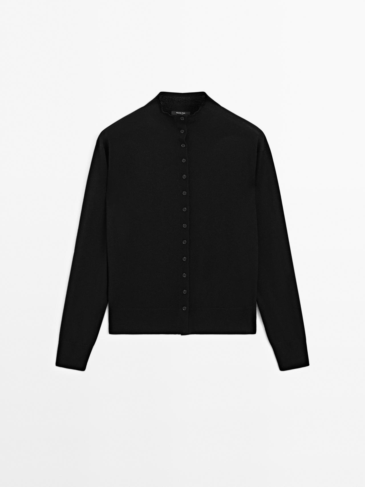 Massimo Dutti - Dame - Strikket Cardigan Med Høj Hals - Sort - S