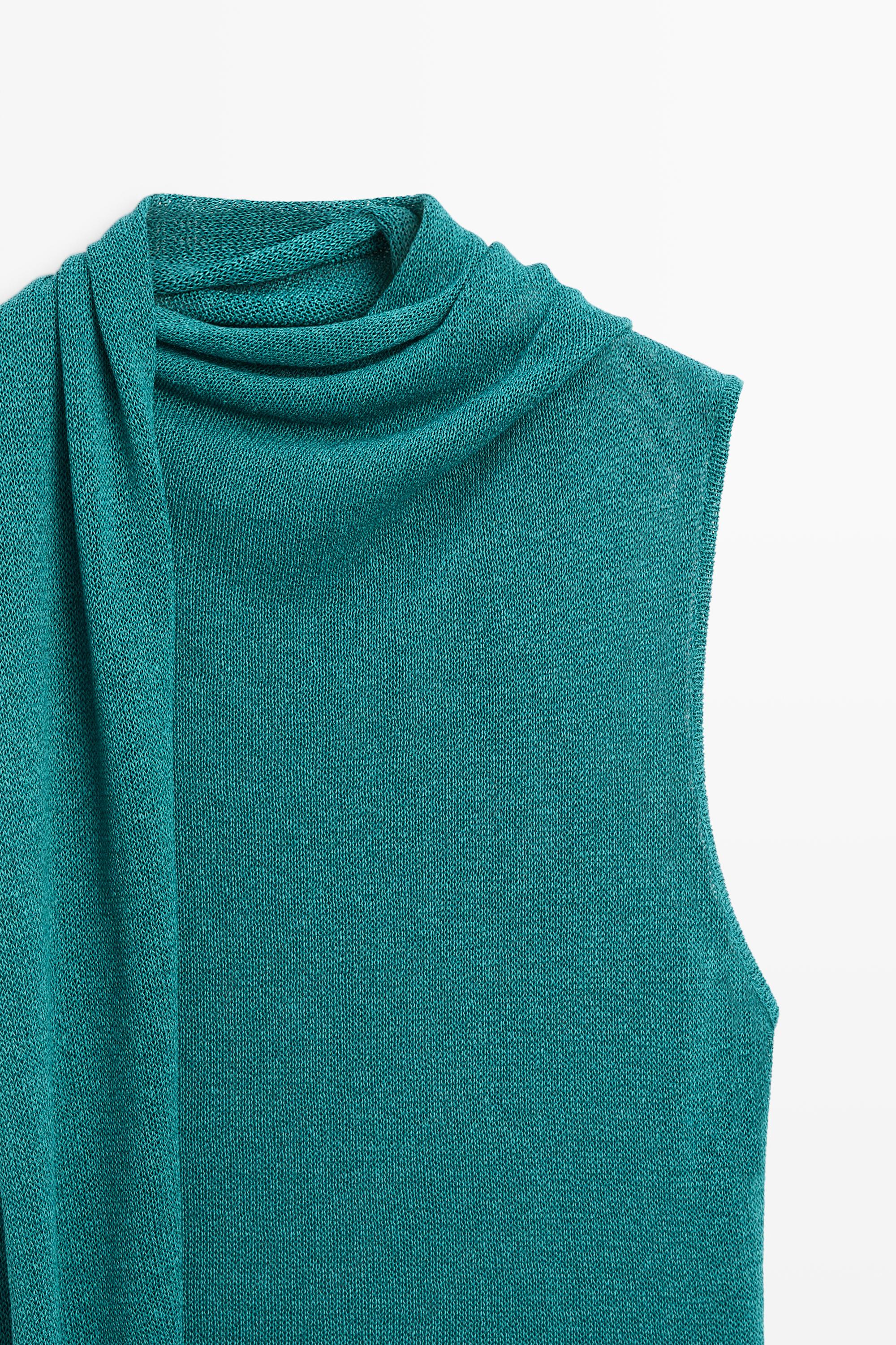 High neck top with scarf detail — TURQUOISE