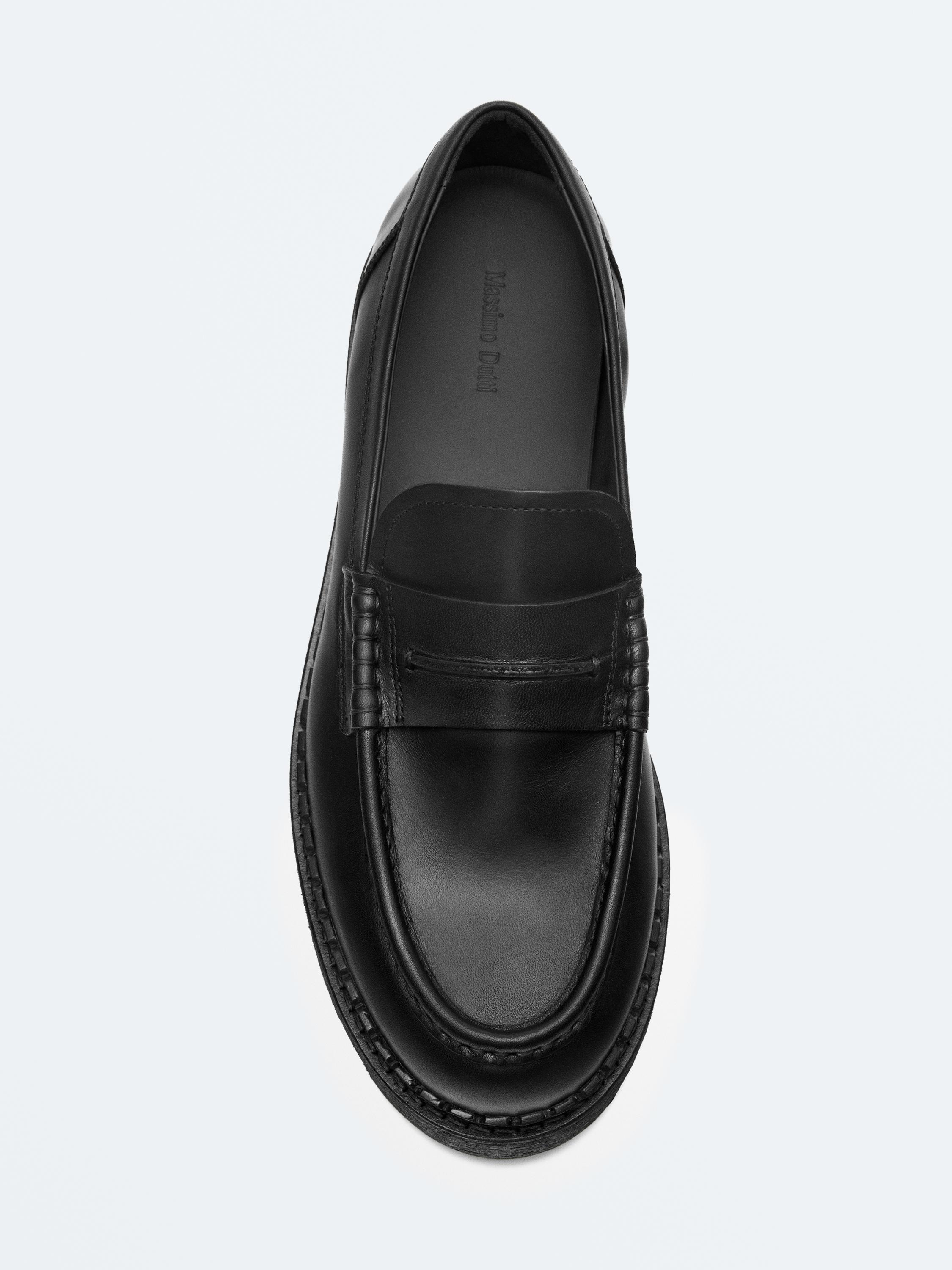 Leather track-sole loafers with penny strap — BLACK