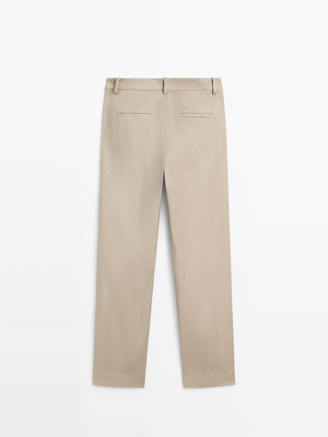 Straight-leg linen blend trousers — BEIGE