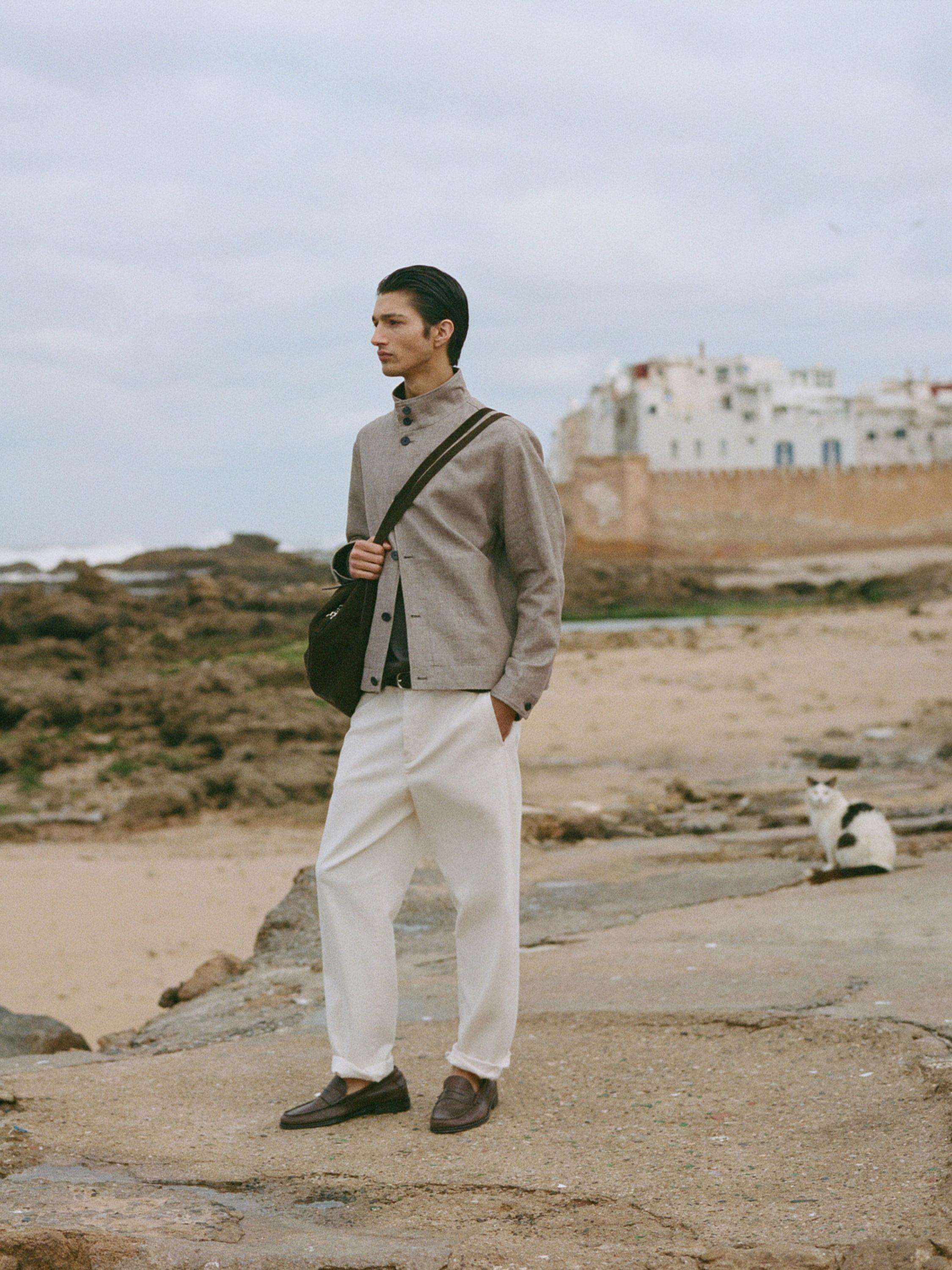 Cotton twill pants with elasticated waistband — Off white