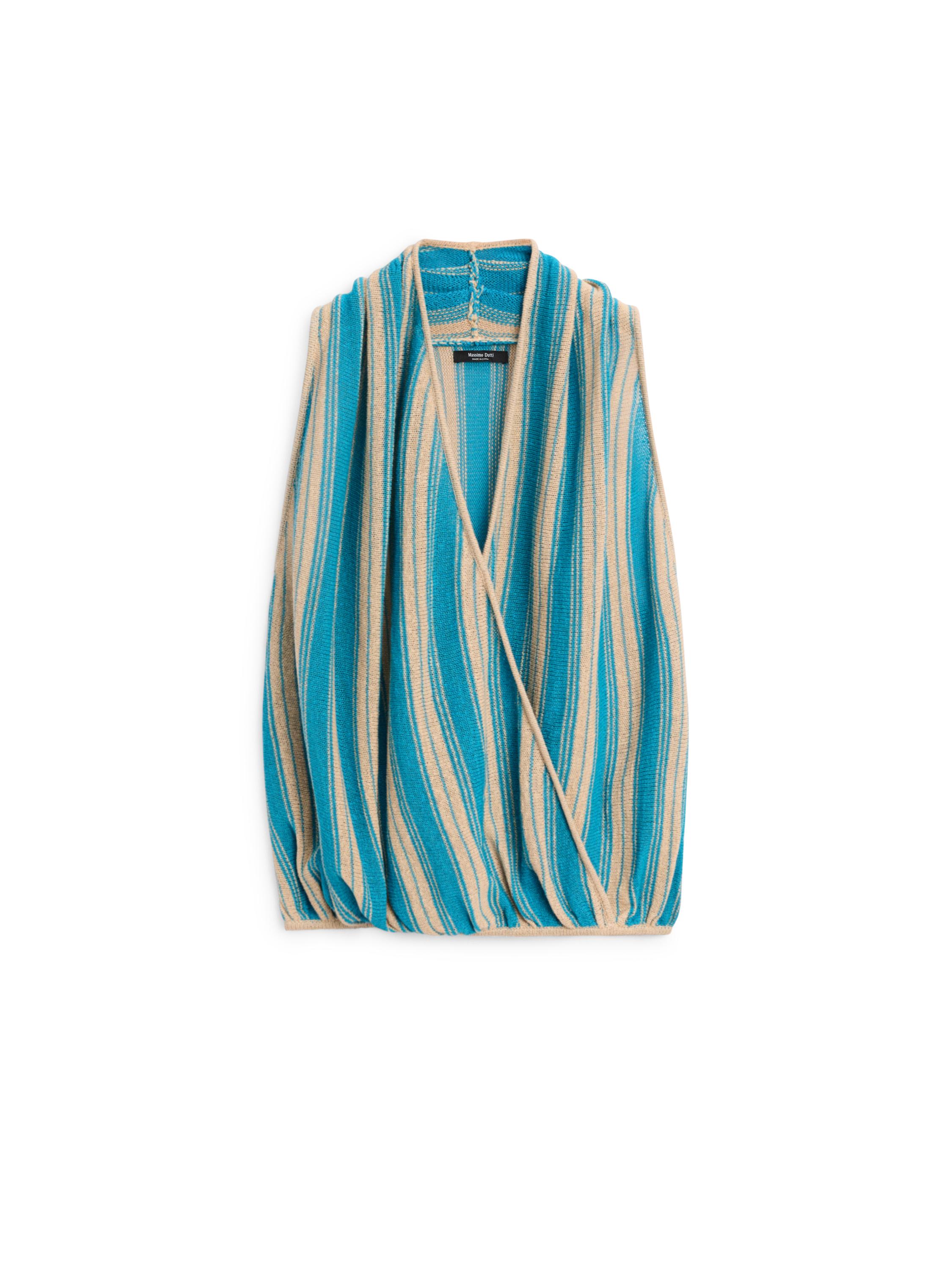 Striped linen blend surplice top — TURQUOISE
