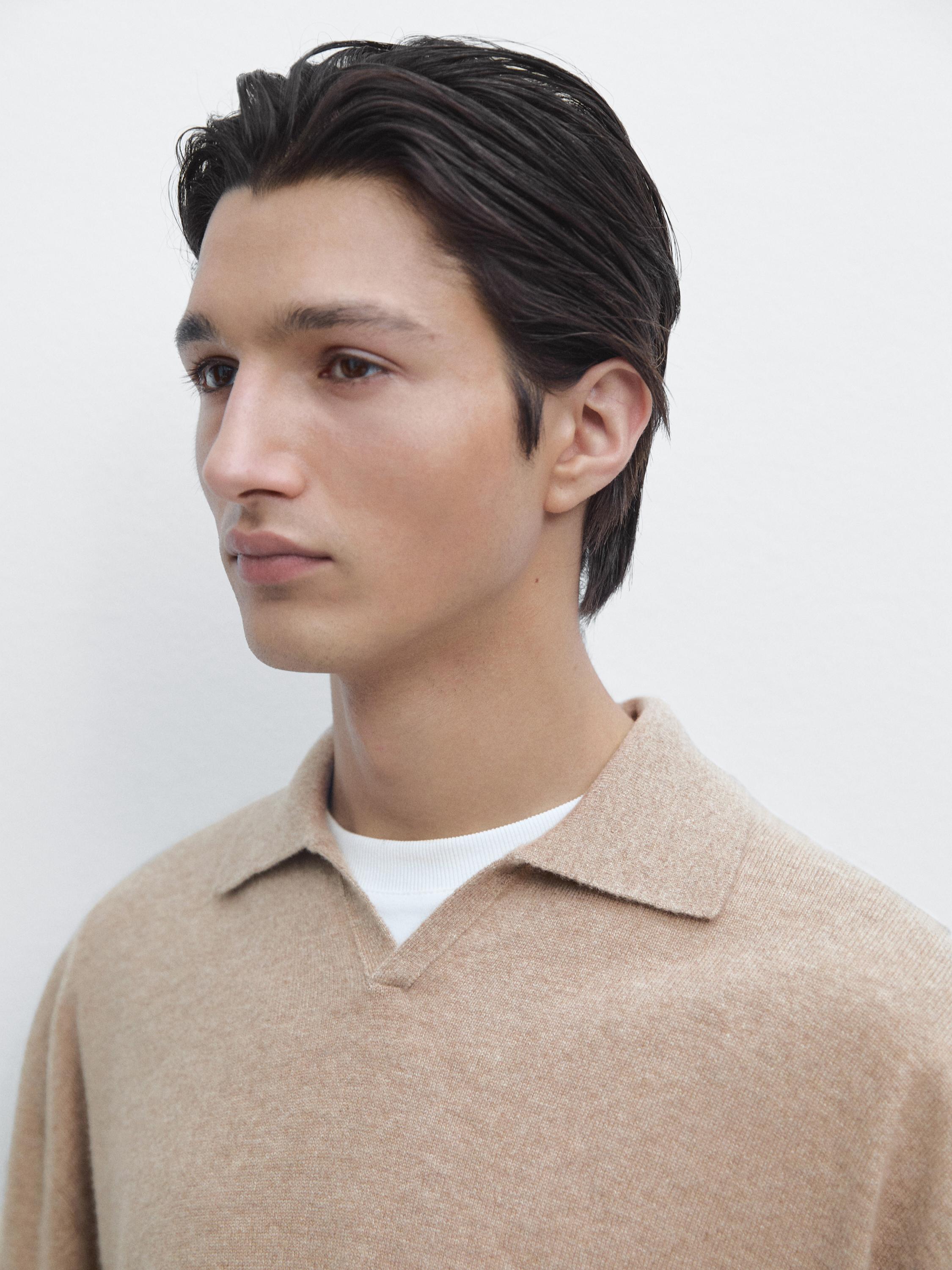 100% cashmere knit polo collar sweater — MINK