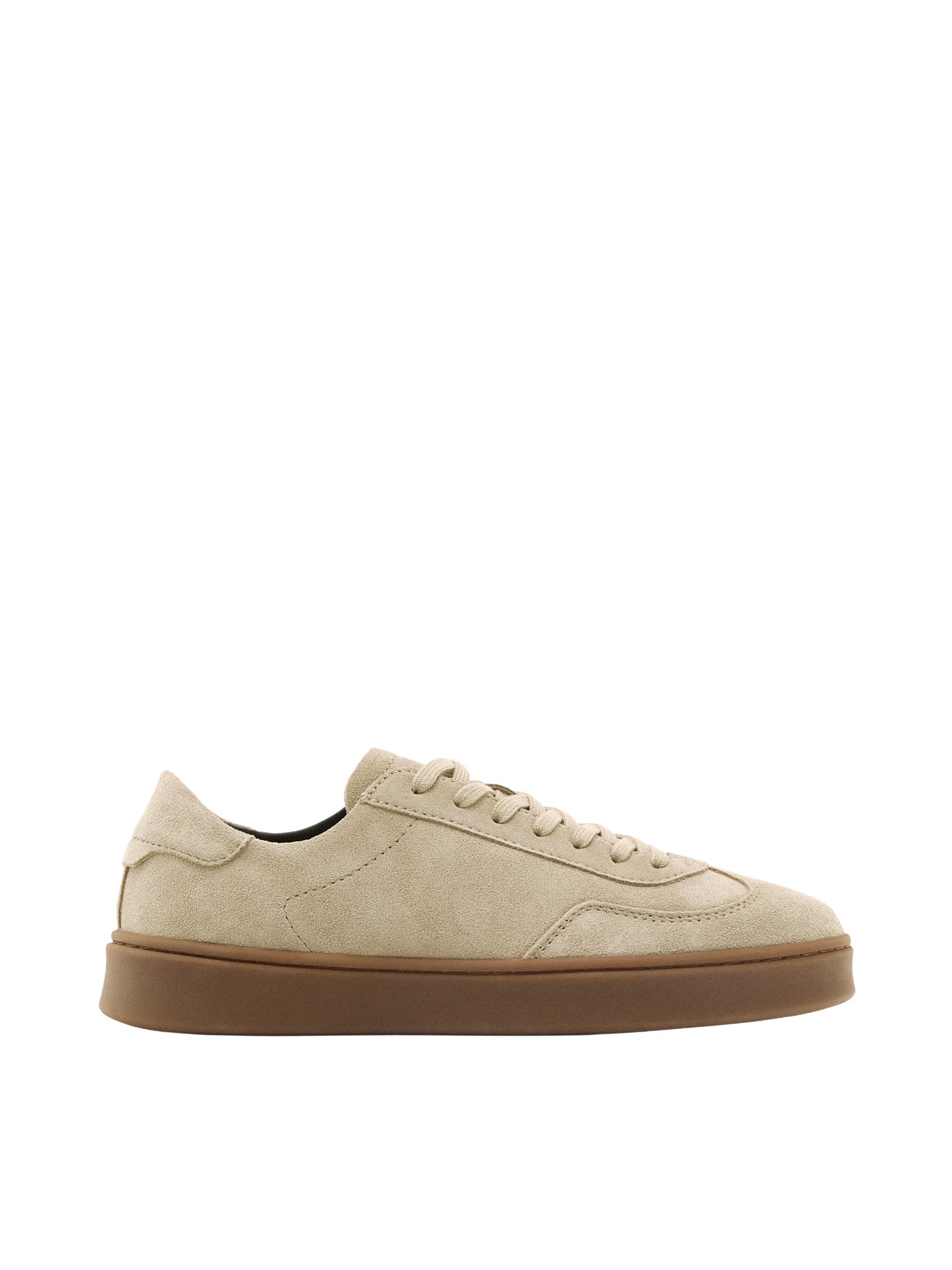 Split suede leather trainers — SAND BROWN