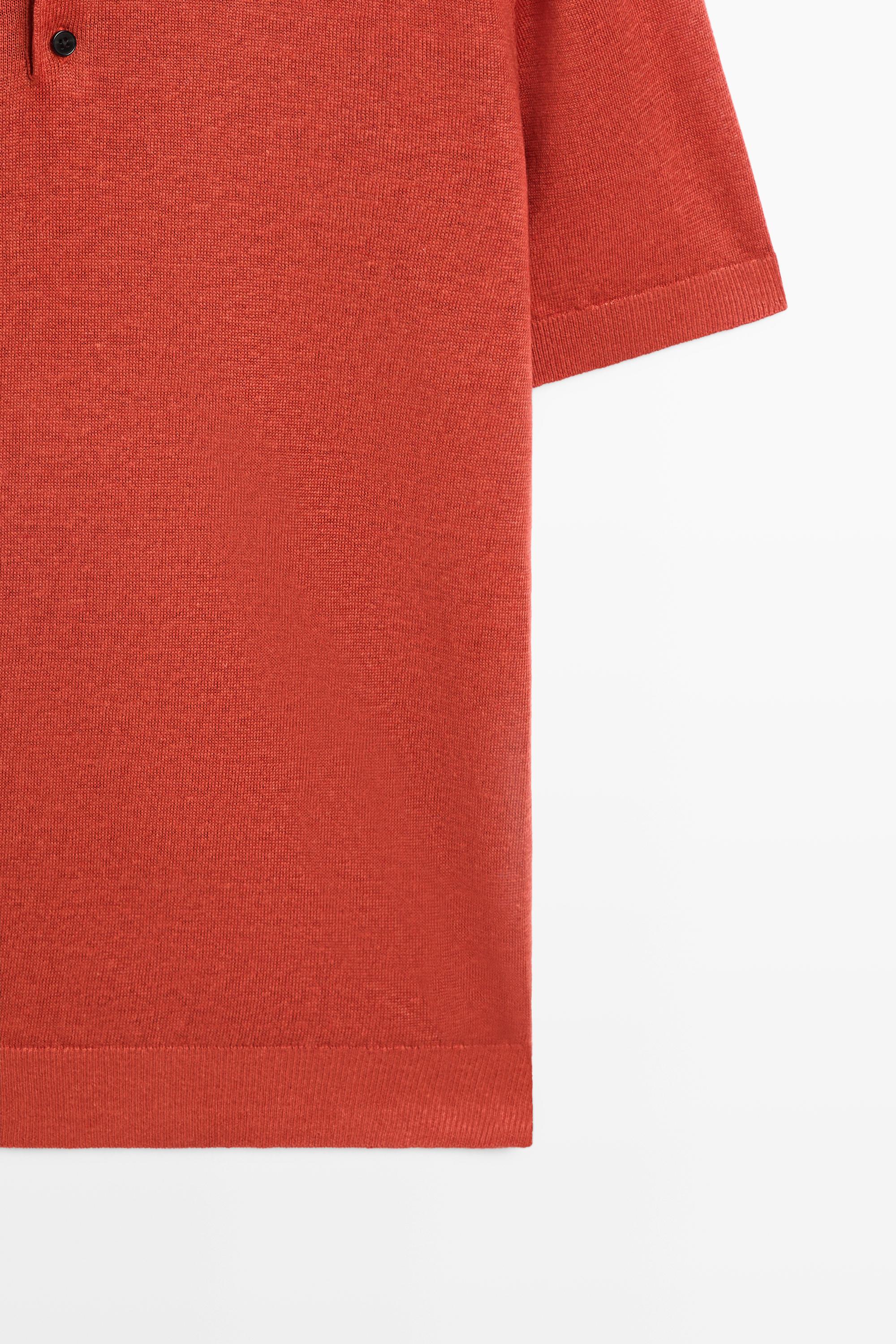 100% linen knit polo shirt — ORANGE