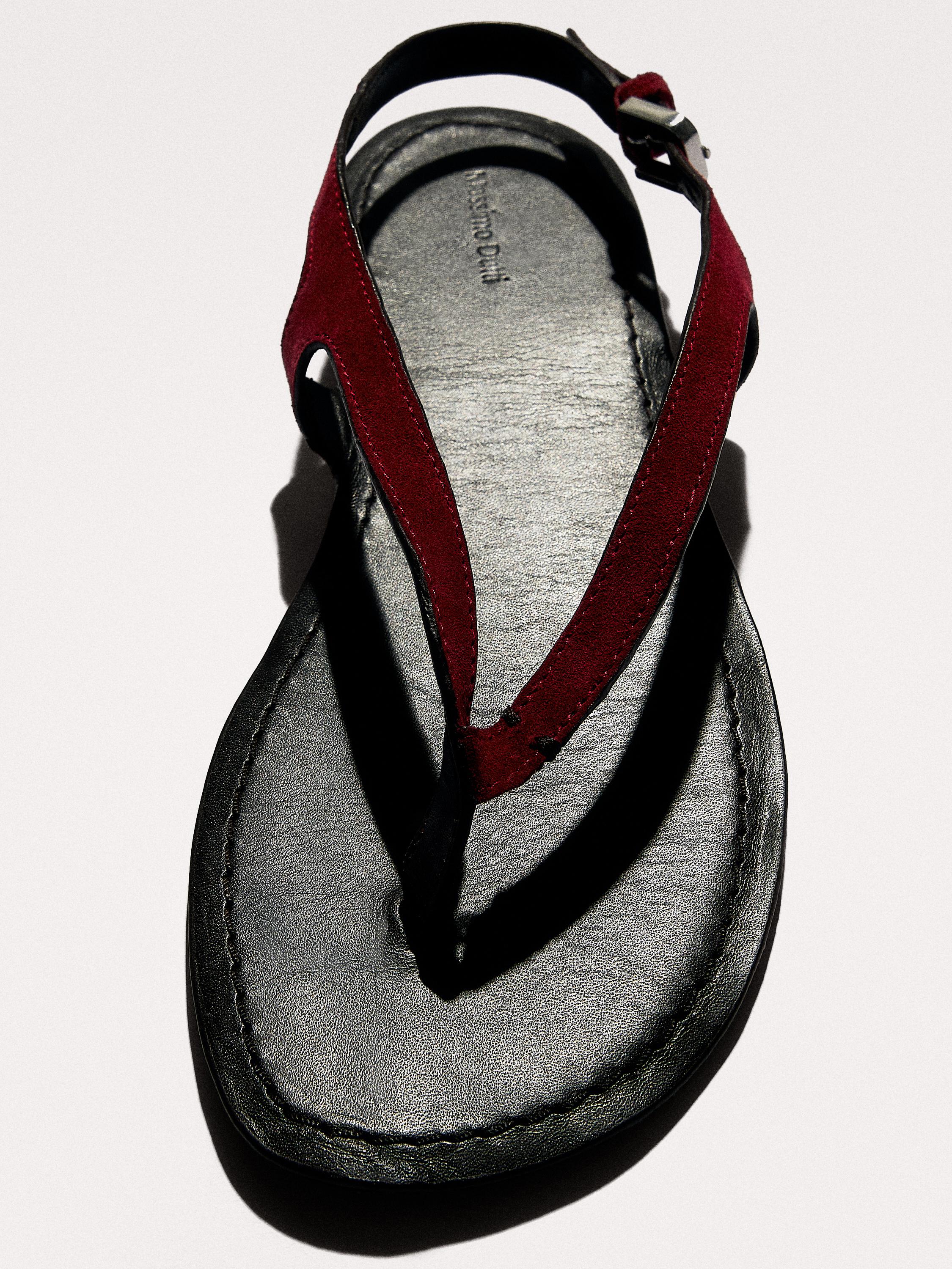 Split suede flat sandals