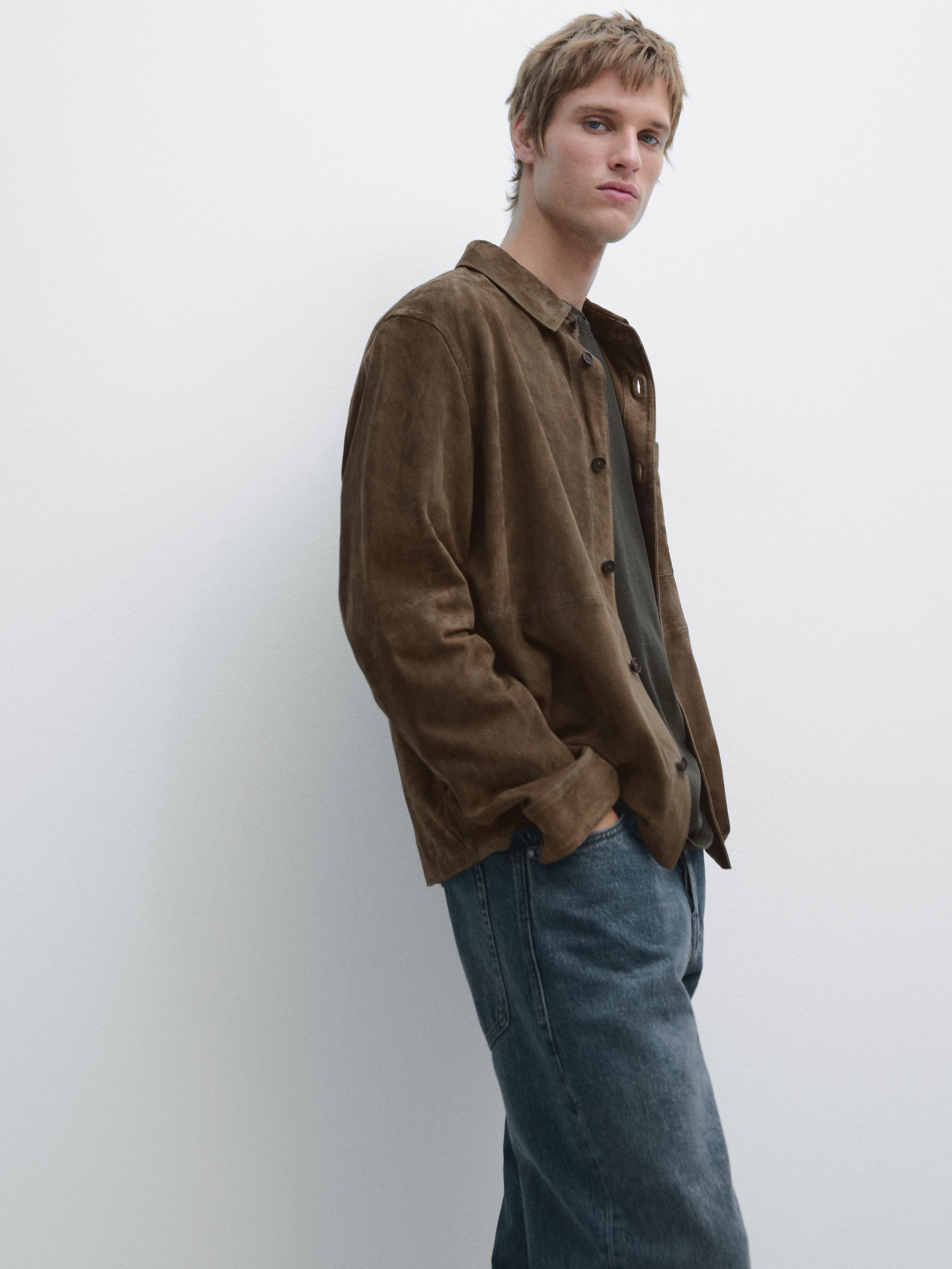 Suede leather overshirt — DARK GREY