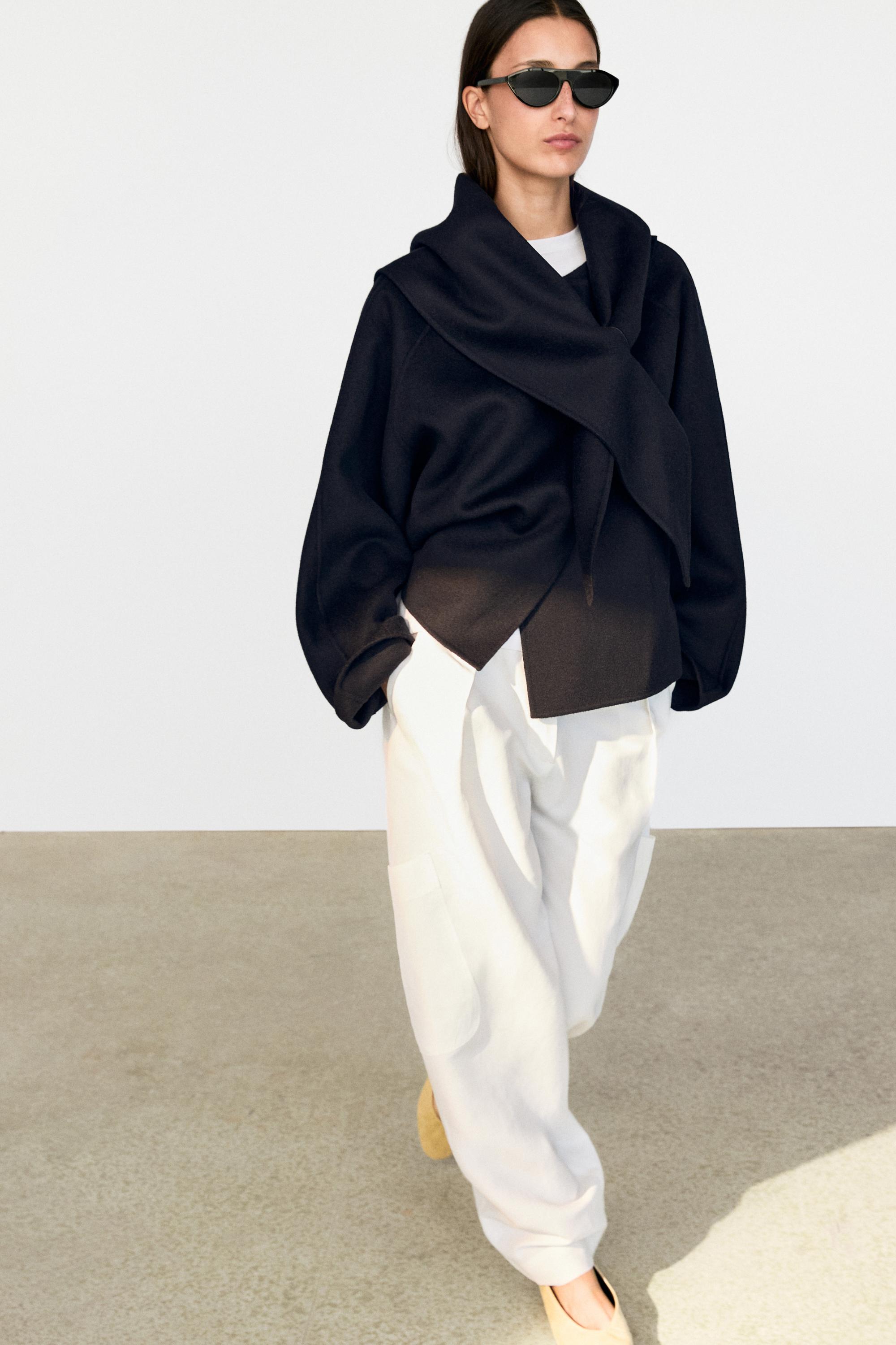 Short coat with scarf detail — NAVY BLUE