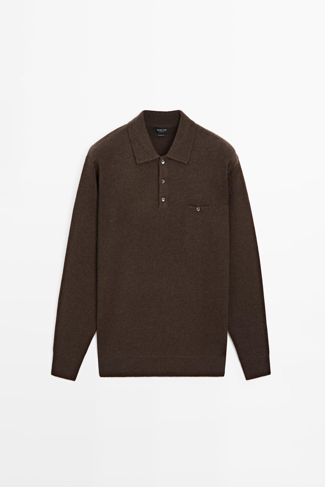 Knit pocket detail polo sweater — MOCHA