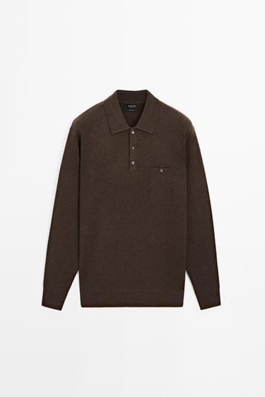 Knit pocket detail polo sweater — MOCHA 2