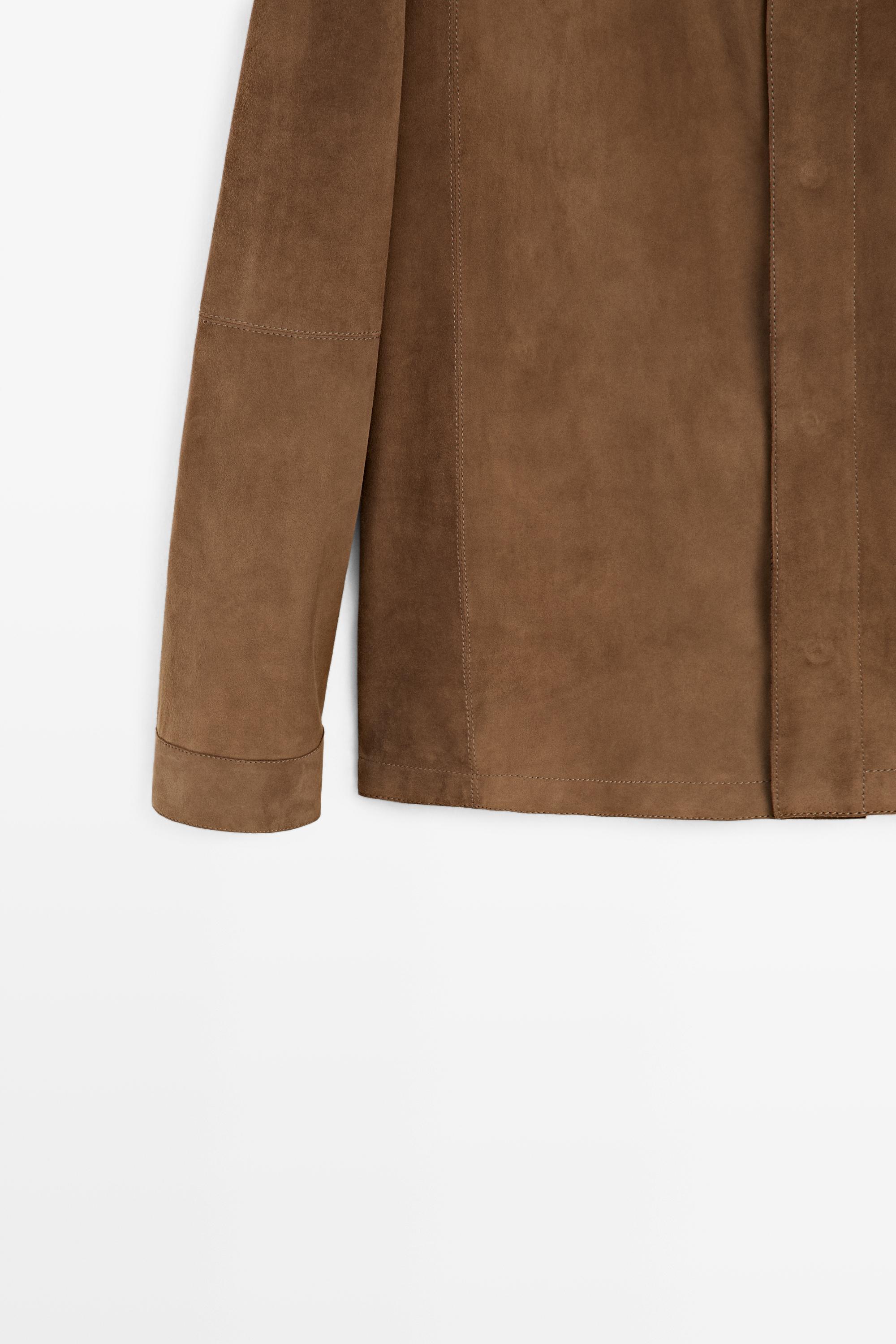 Lightweight suede leather overshirt — BROWN